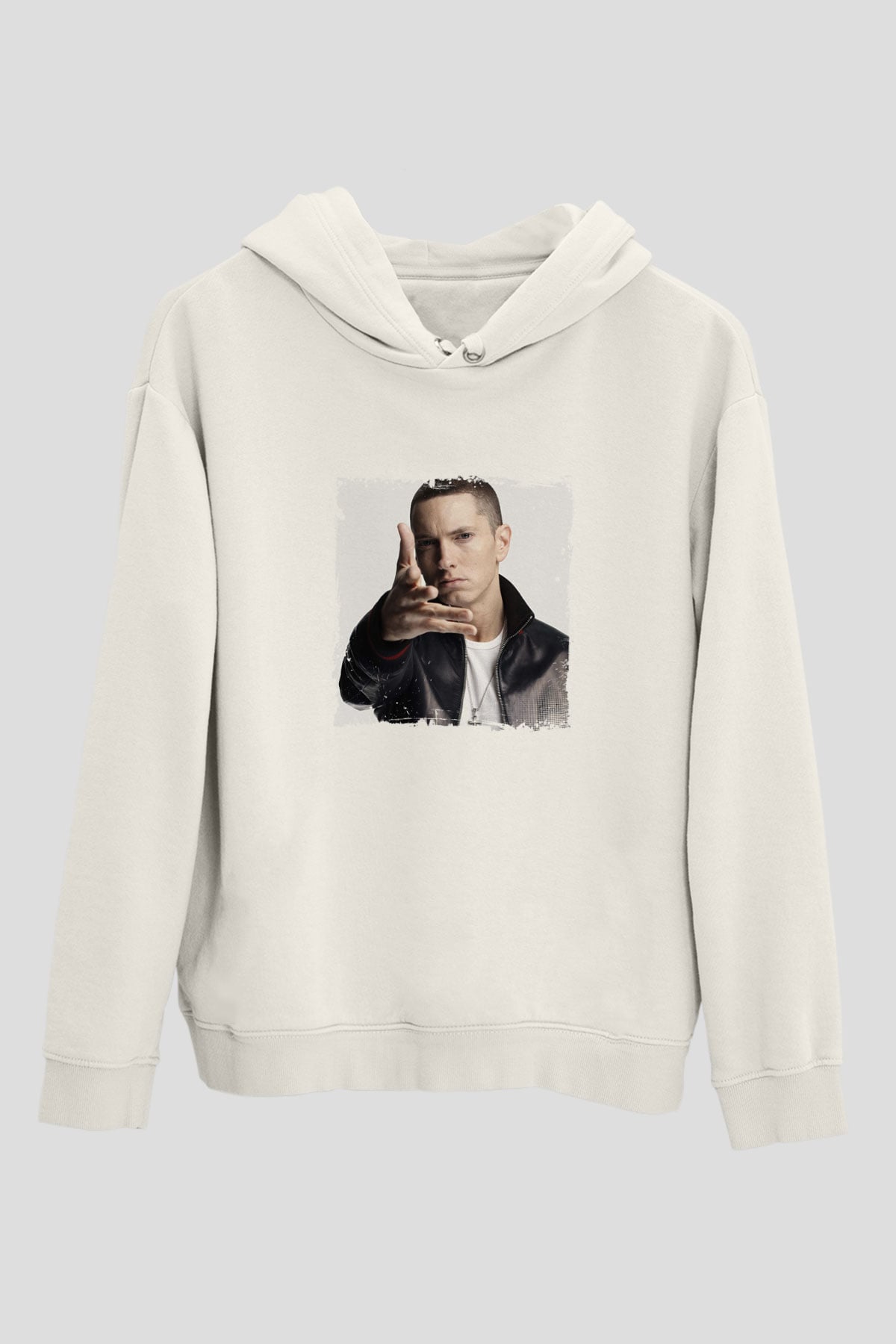 Eminem Baskılı Unisex Beyaz Kapüşonlu Sweatshirt
