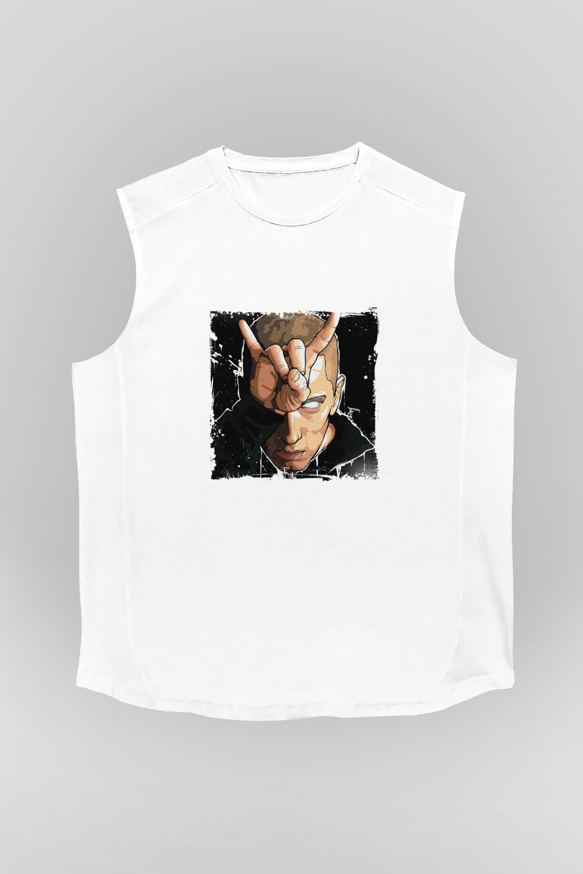 Eminem Baskılı Unisex Beyaz Kolsuz Tişört