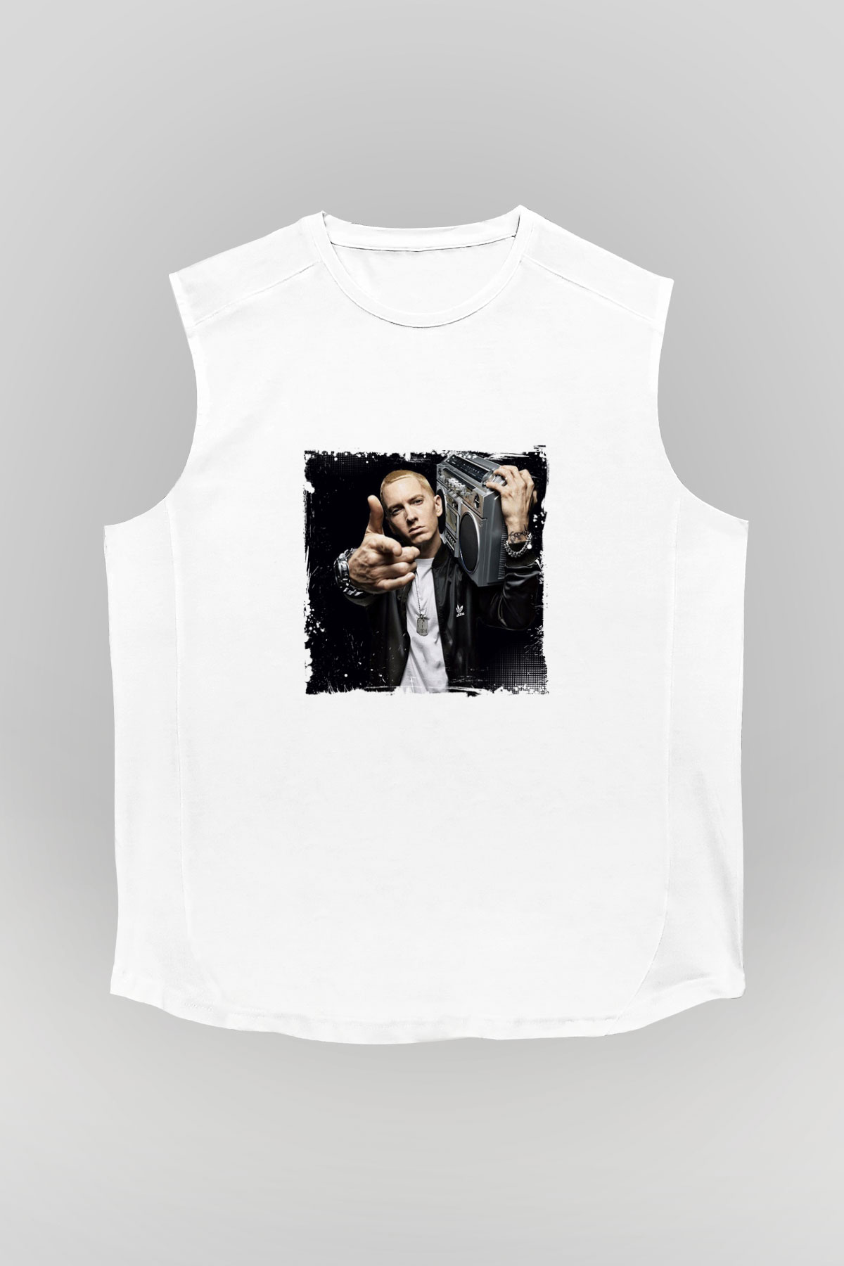Eminem Baskılı Unisex Beyaz Kolsuz Tişört
