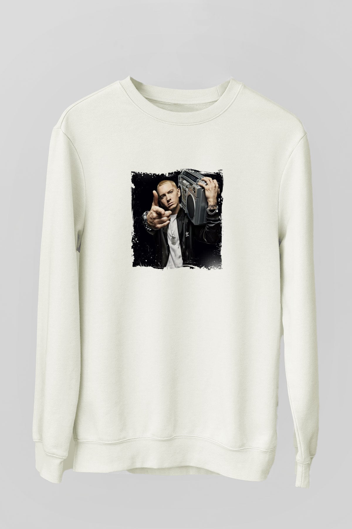 Eminem Baskılı Unisex Beyaz Sweatshirt