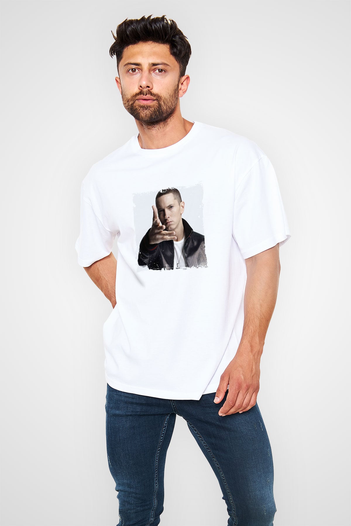 Eminem Baskılı Unisex Beyaz Tişört