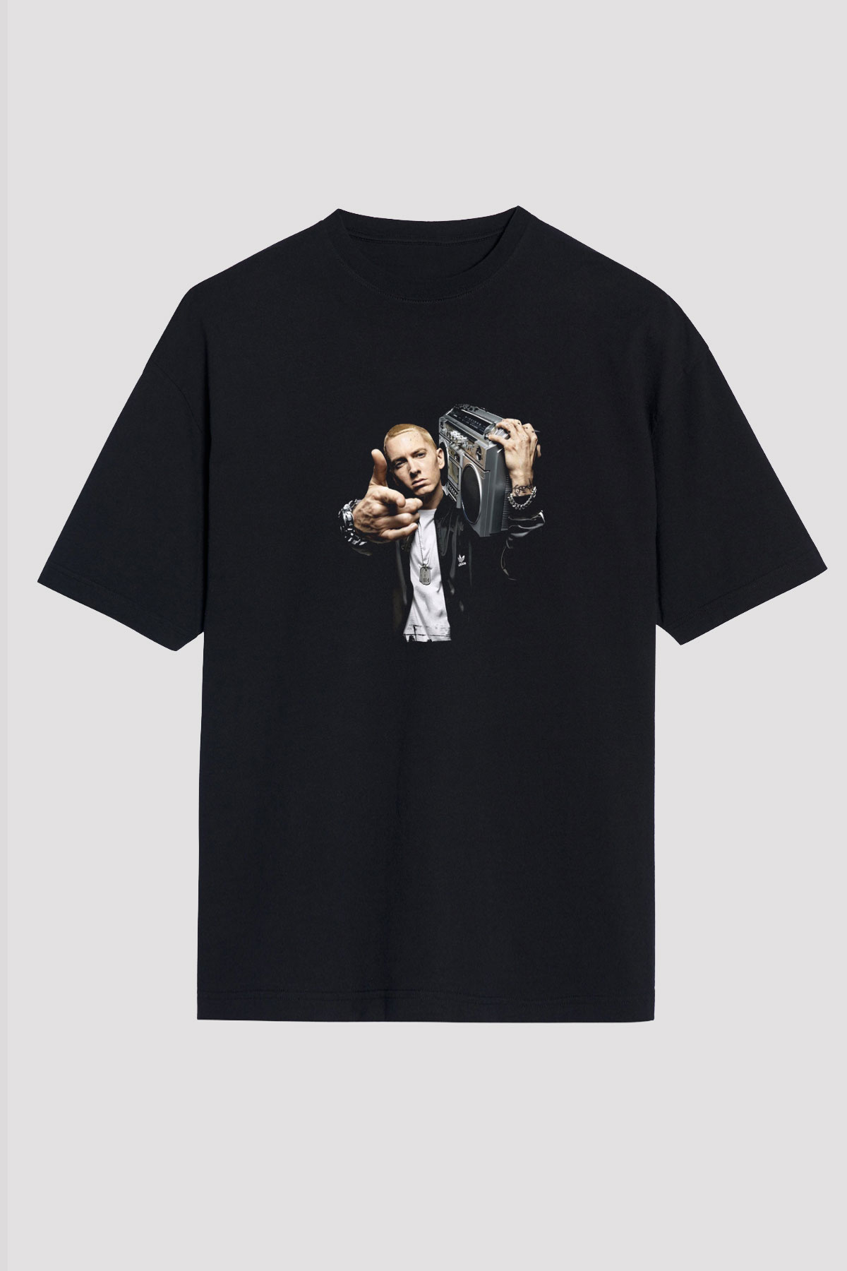 Eminem Baskılı Unisex Oversize Siyah Tişört
