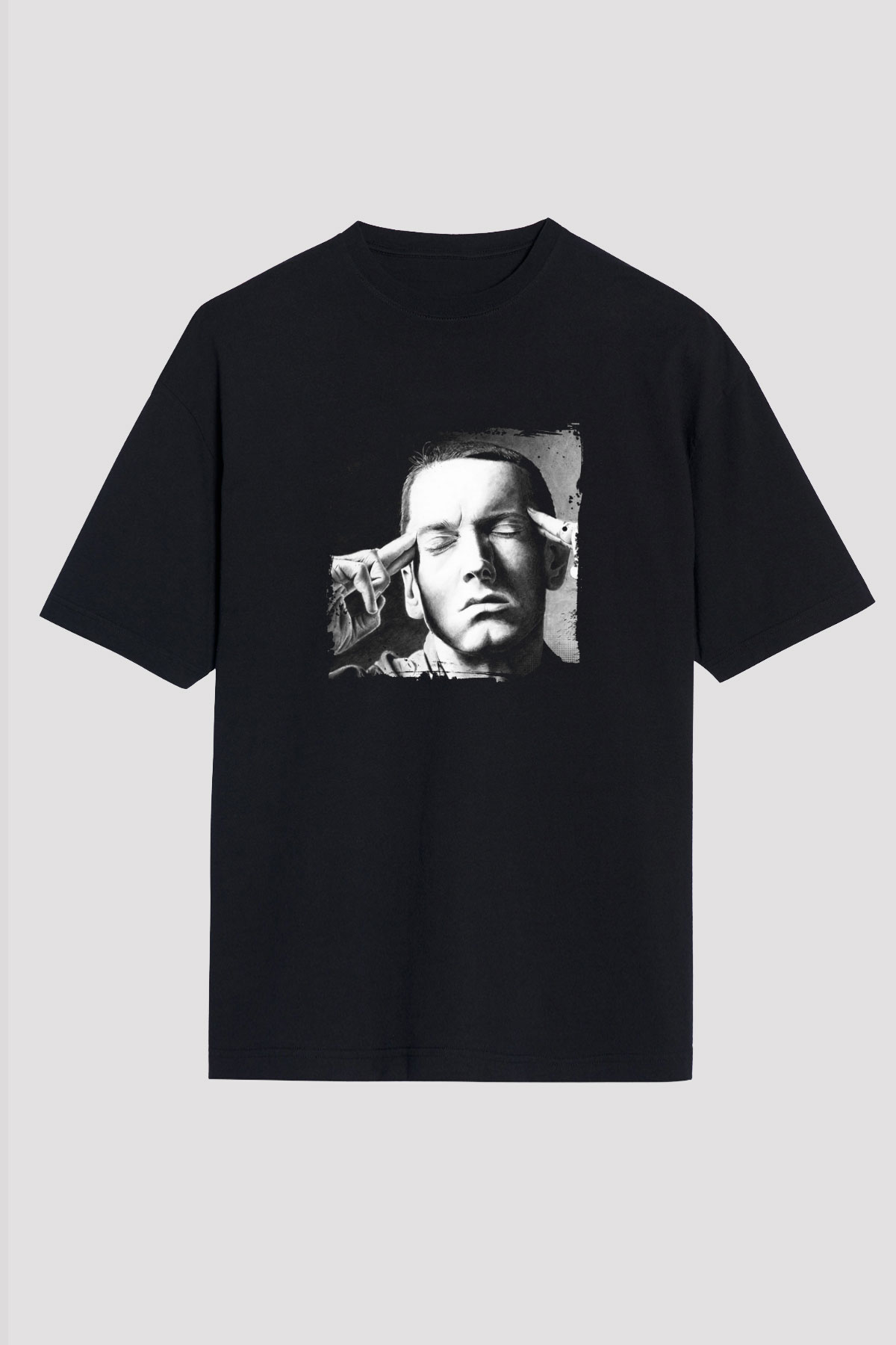 Eminem Baskılı Unisex Oversize Siyah Tişört