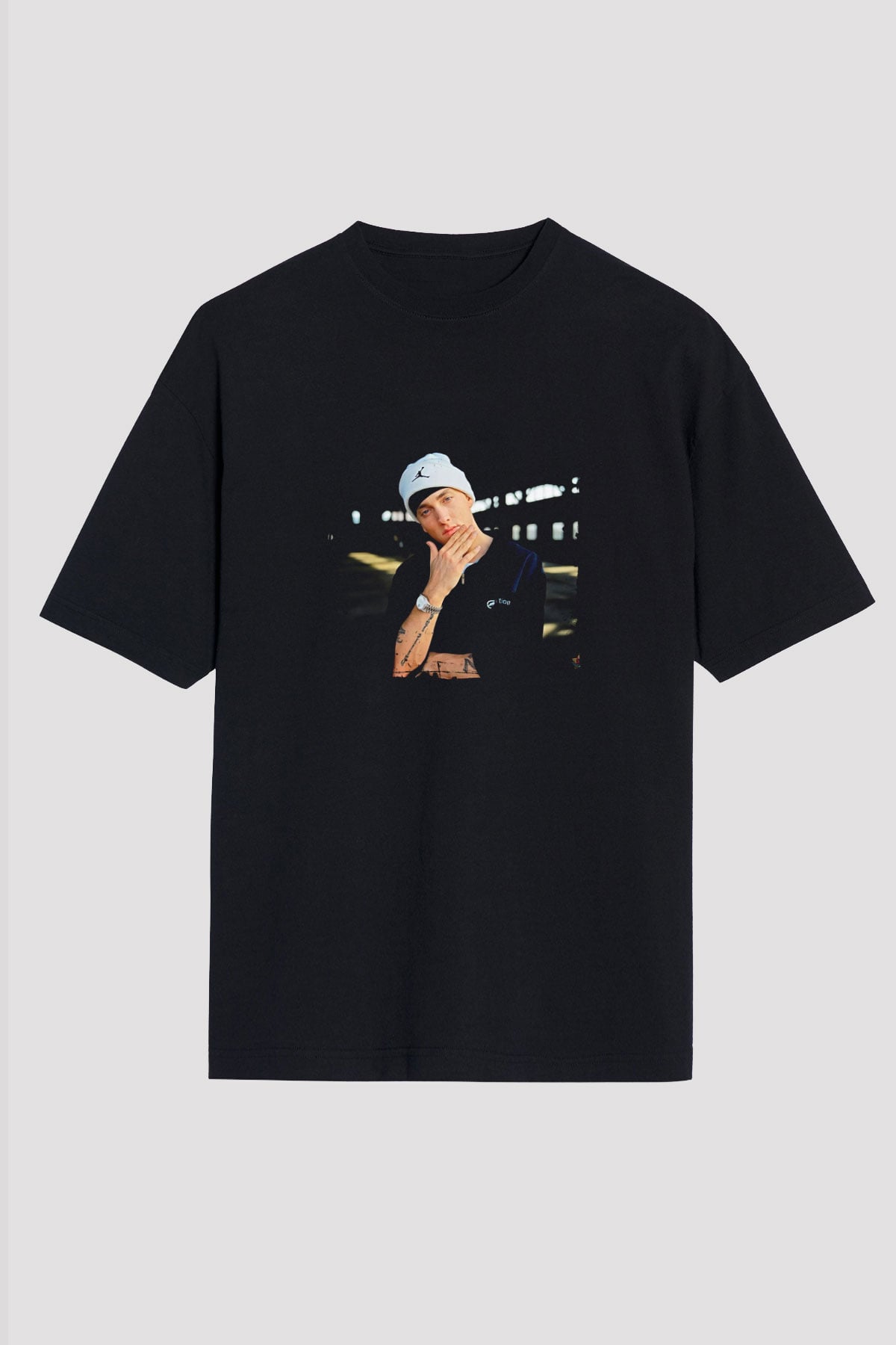 Eminem Baskılı Unisex Oversize Siyah Tişört