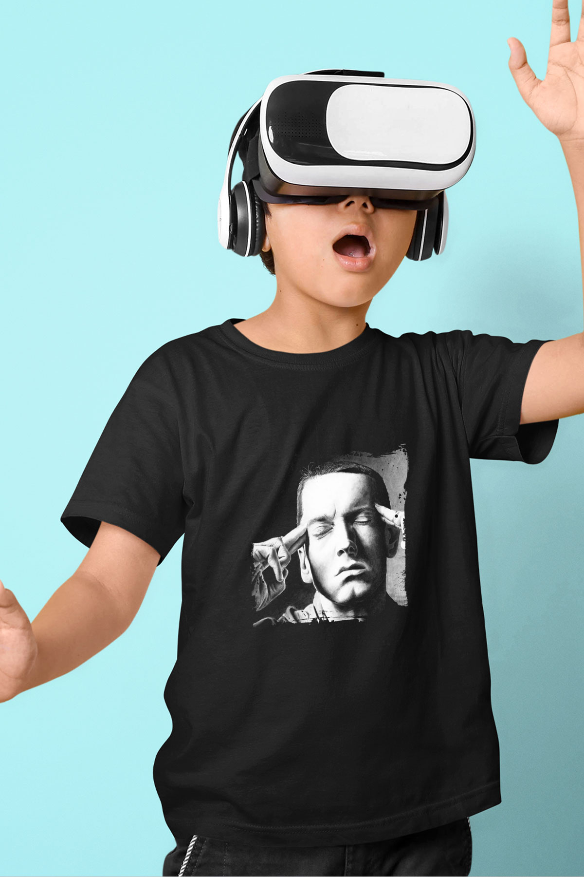 Eminem Baskılı Unisex Siyah Çocuk Tişört