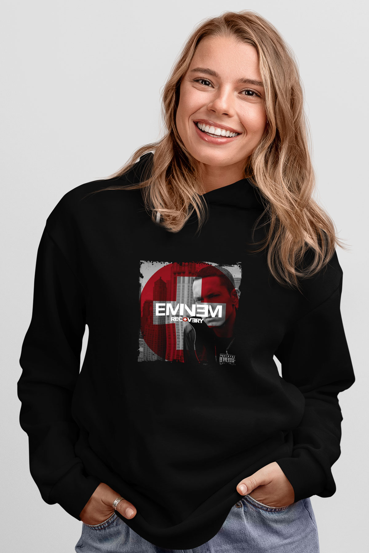 Eminem Baskılı Unisex Siyah Hoodie