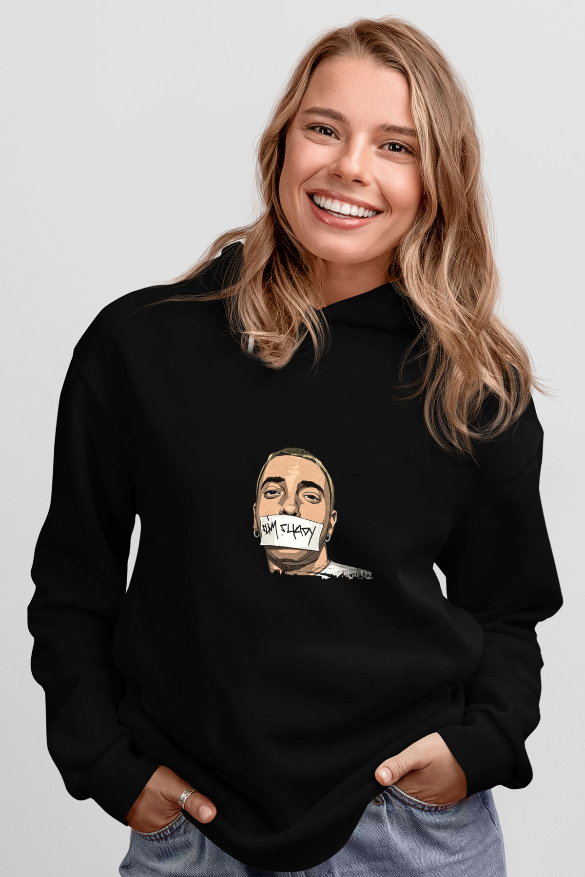 Eminem Baskılı Unisex Siyah Hoodie