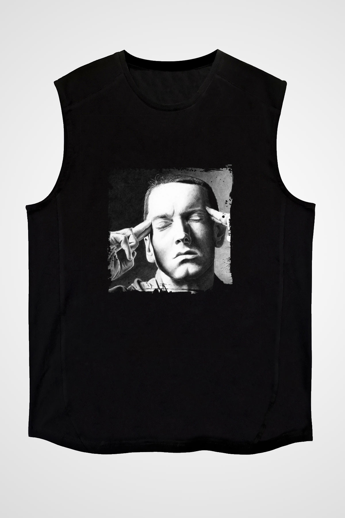 Eminem Baskılı Unisex Siyah Kolsuz Tişört