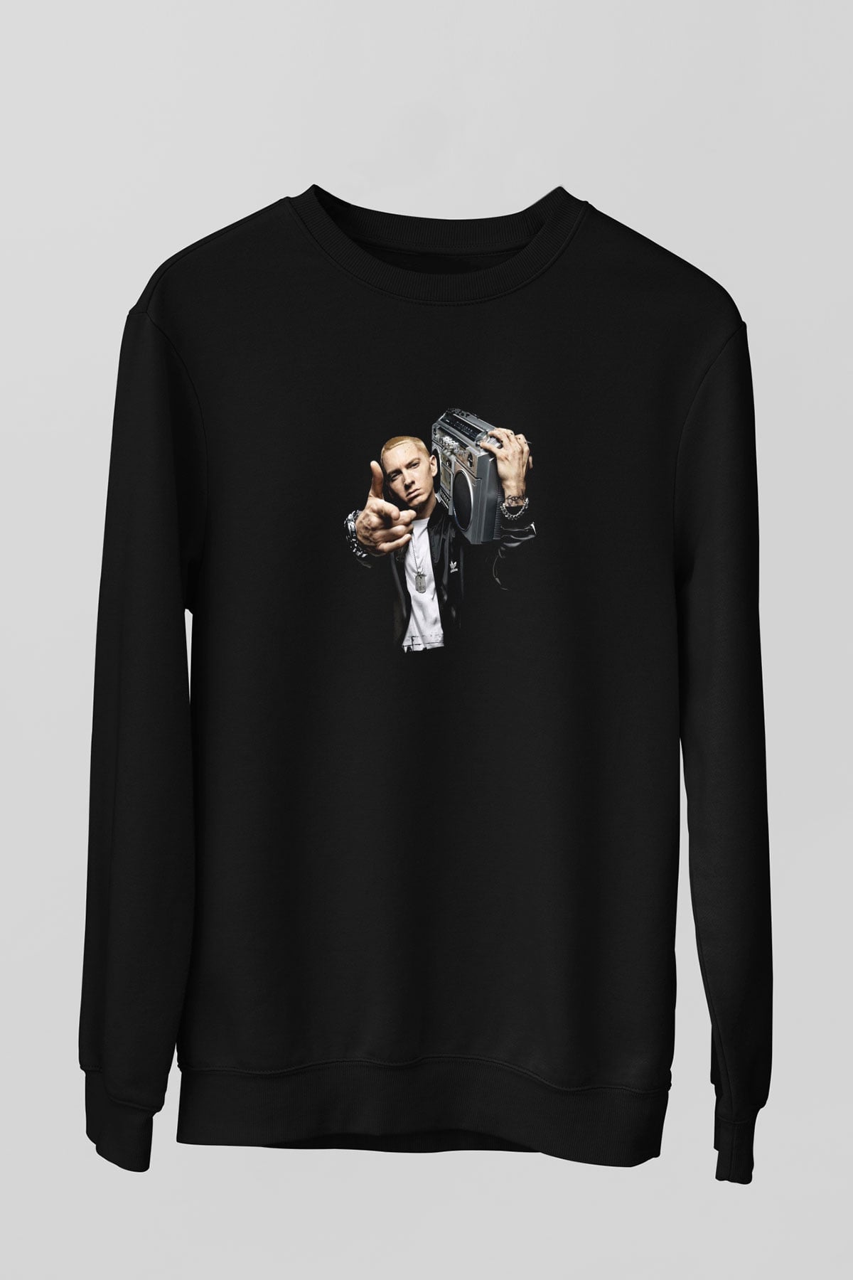 Eminem Baskılı Unisex Siyah Sweatshirt