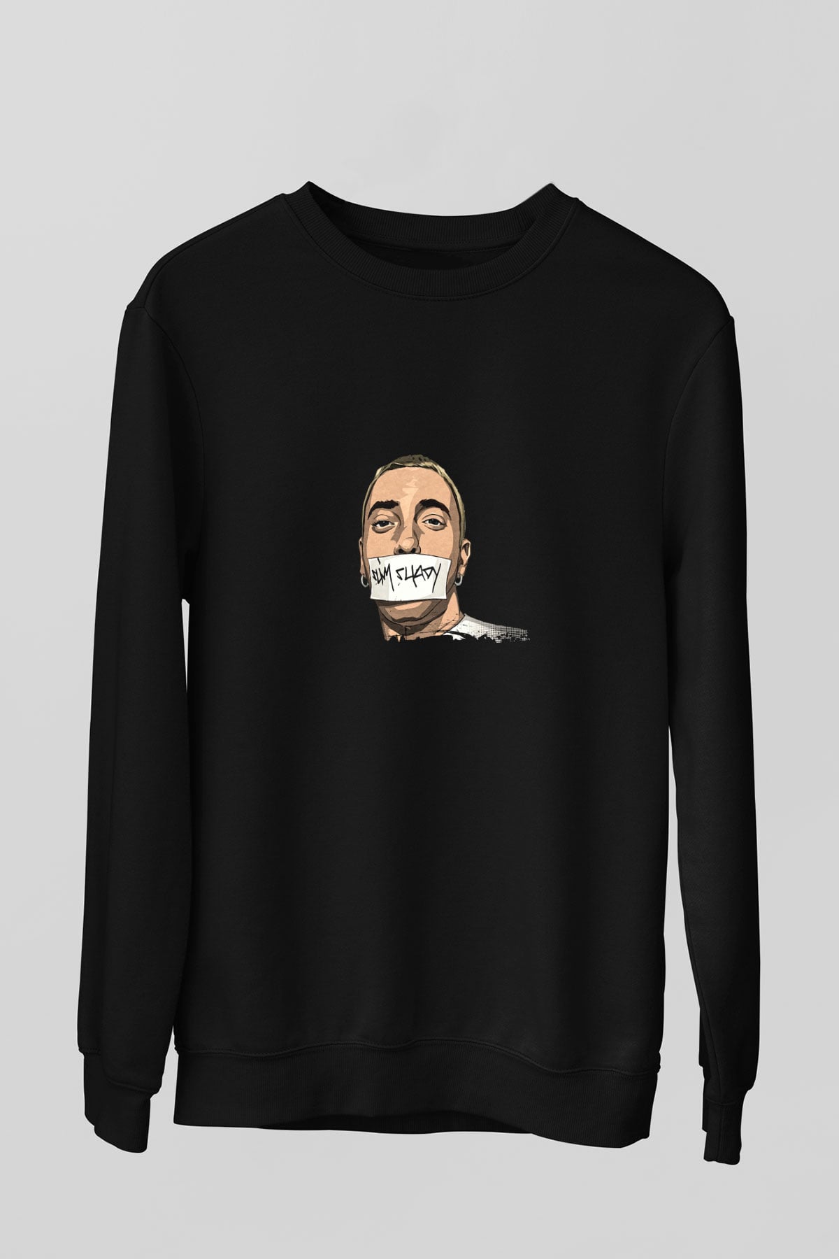 Eminem Baskılı Unisex Siyah Sweatshirt