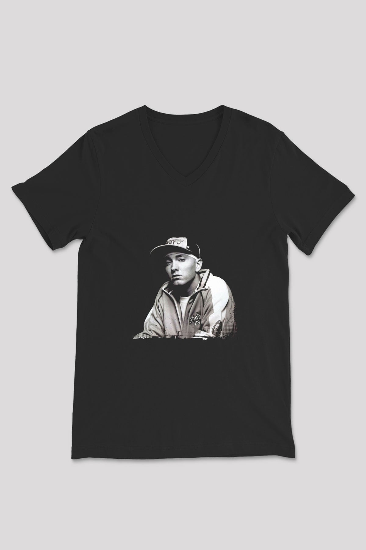 Eminem Baskılı Unisex Siyah V Yaka Tişört