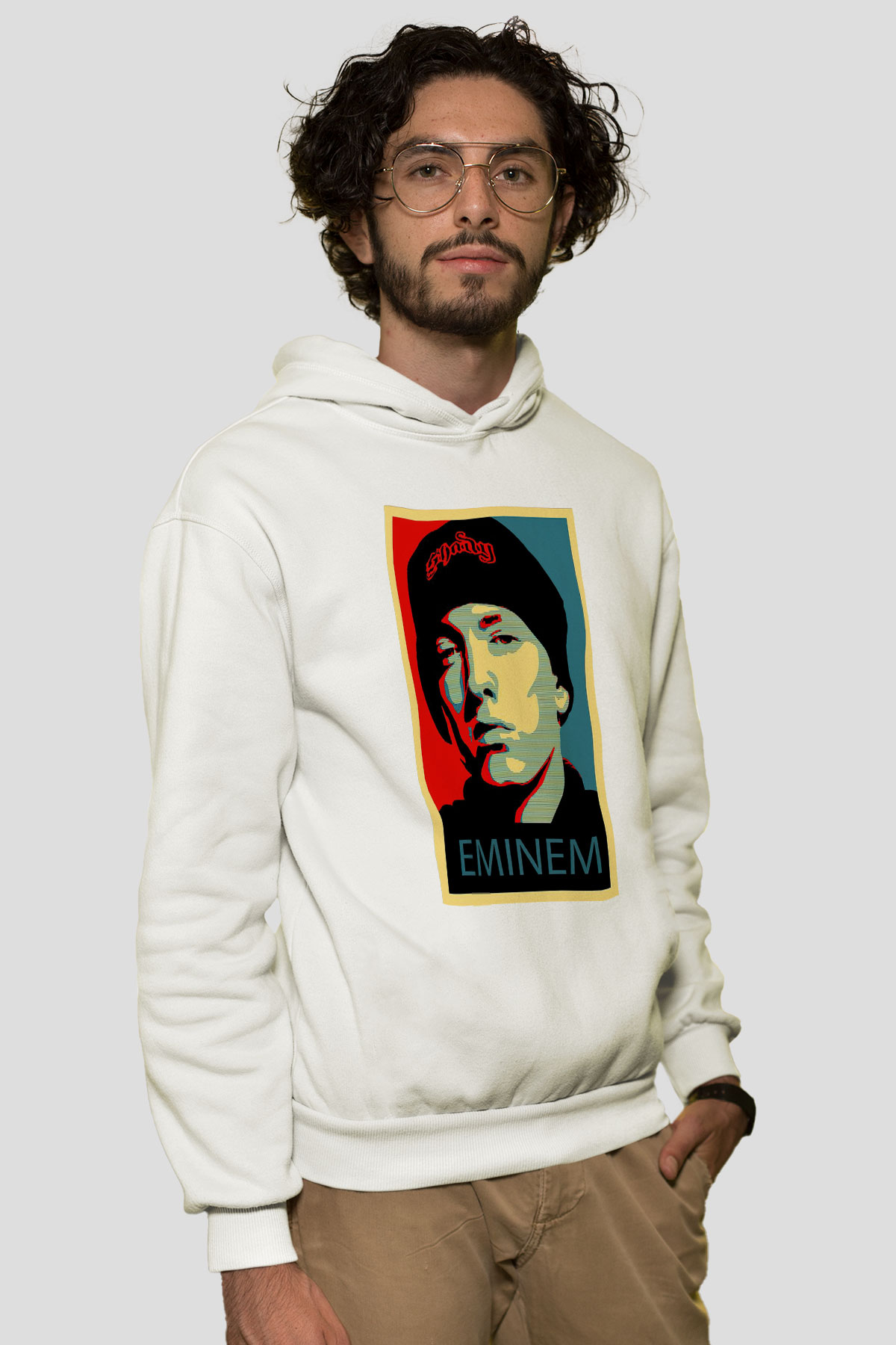 Eminem Beyaz Unisex Kapşonlu Sweatshirt