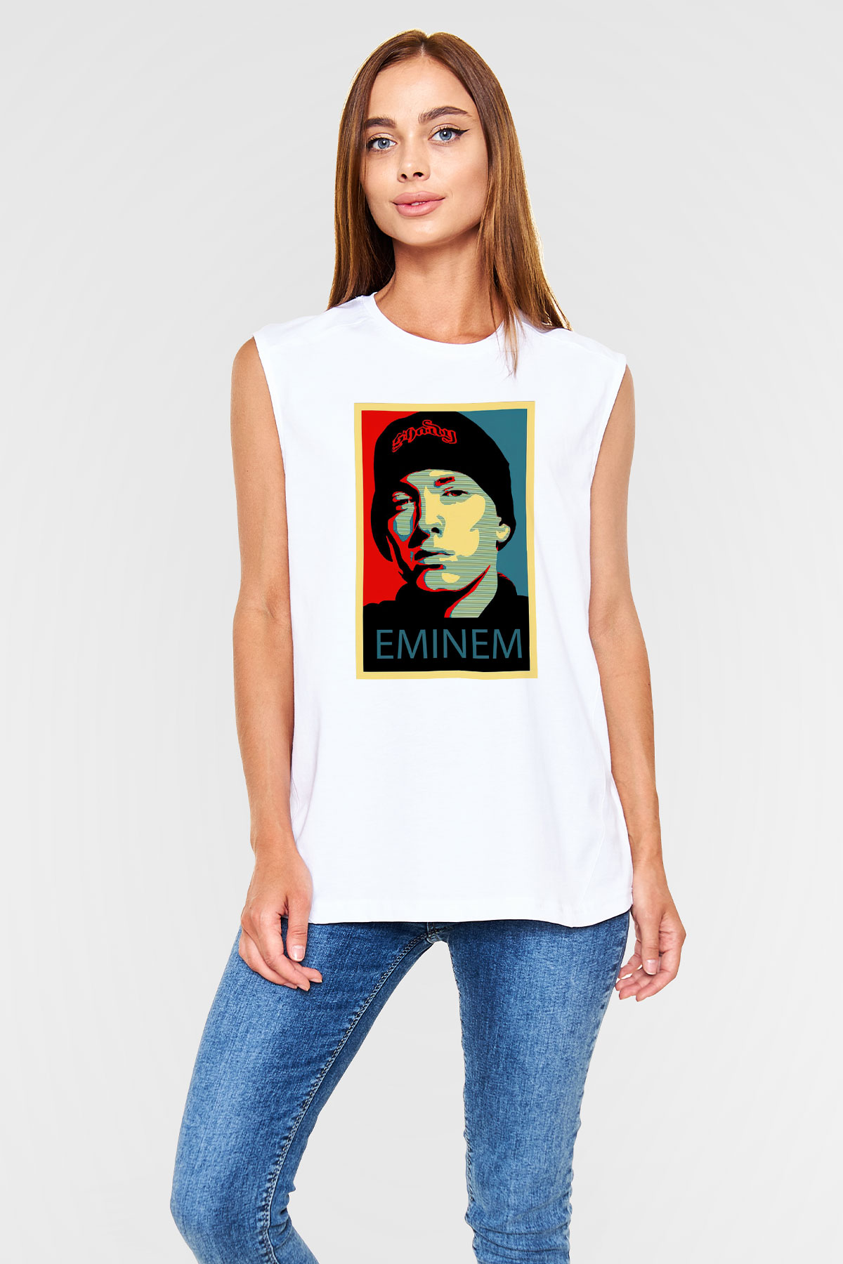 Eminem Beyaz Unisex Kolsuz Tişört