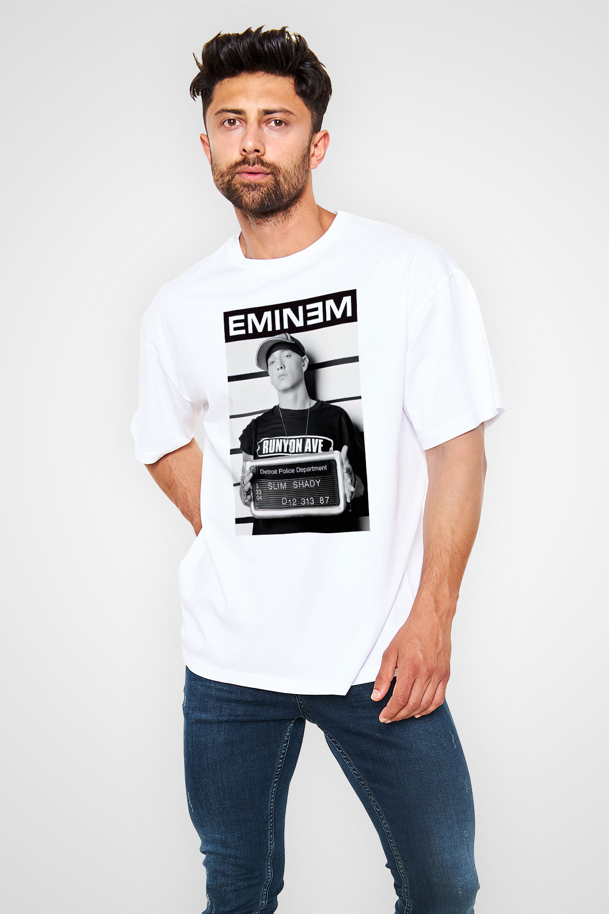 Eminem Beyaz Unisex Oversize Tişört T-Shirt