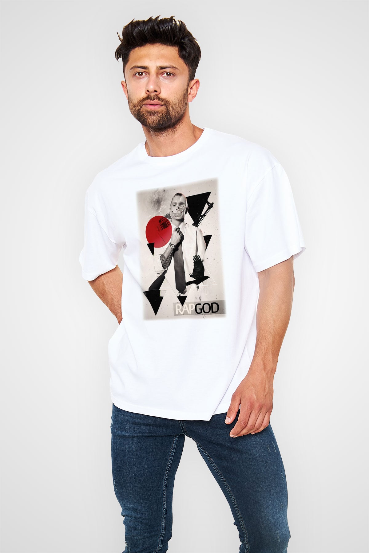 Eminem Beyaz Unisex Oversize Tişört T-Shirt
