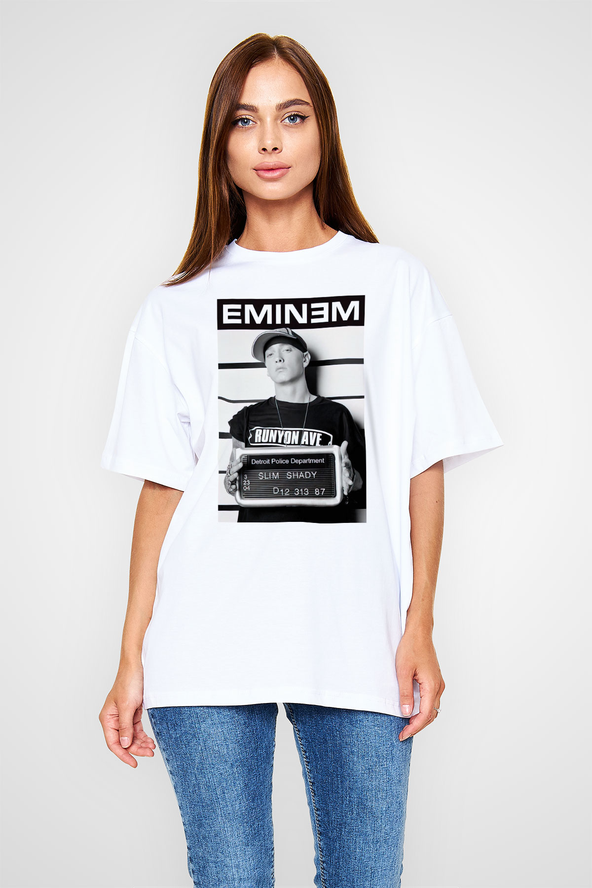 Eminem Beyaz Unisex Oversize Tişört T-Shirt