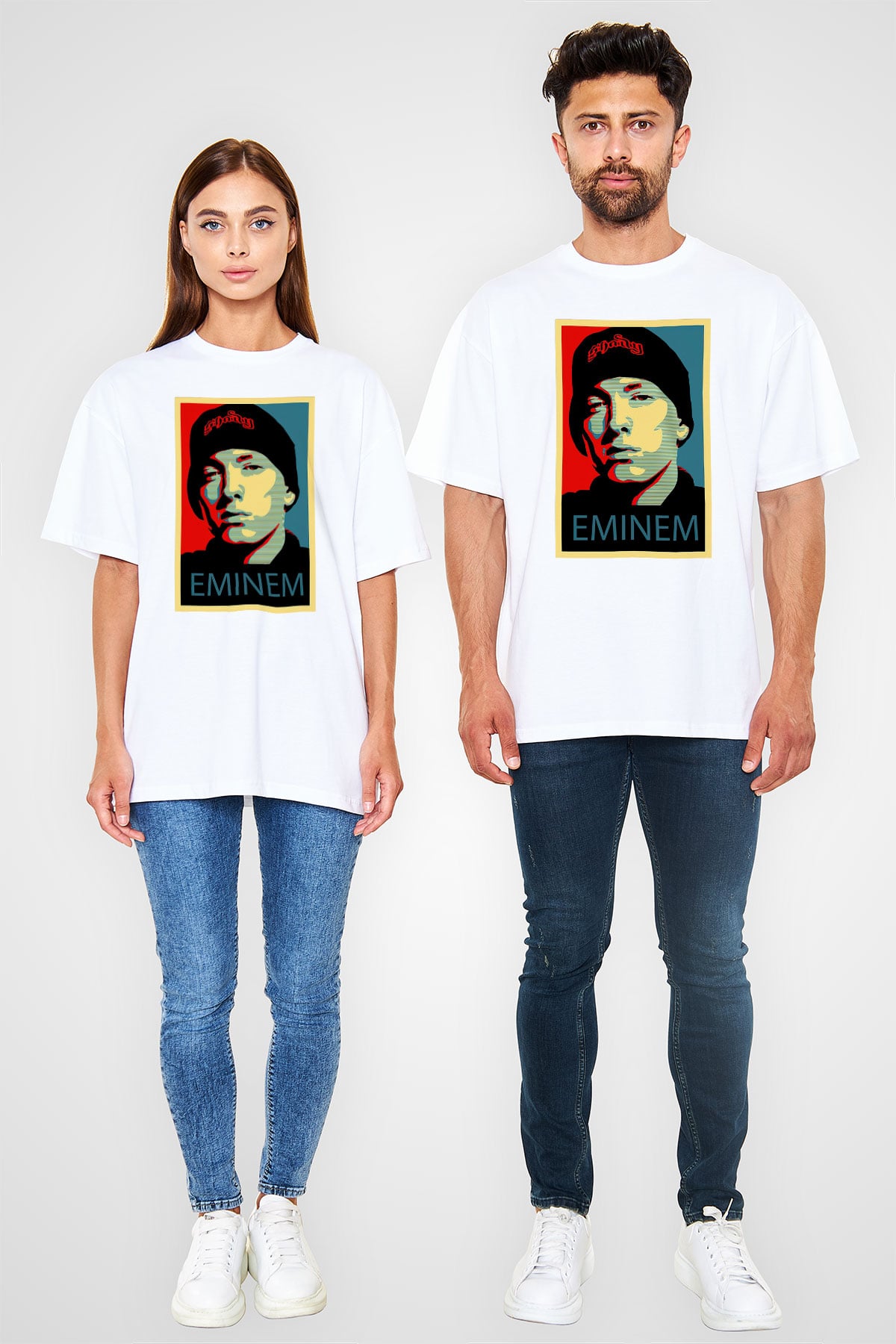 Eminem Beyaz Unisex Oversize Tişört T-Shirt
