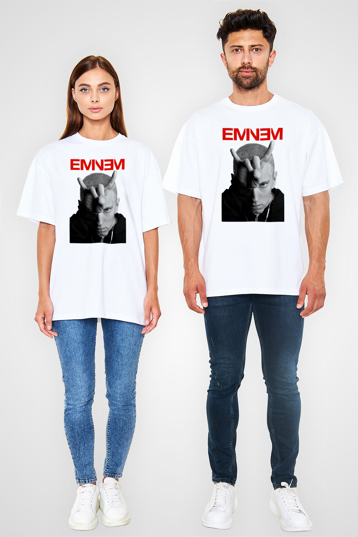 Eminem Beyaz Unisex Oversize Tişört T-Shirt