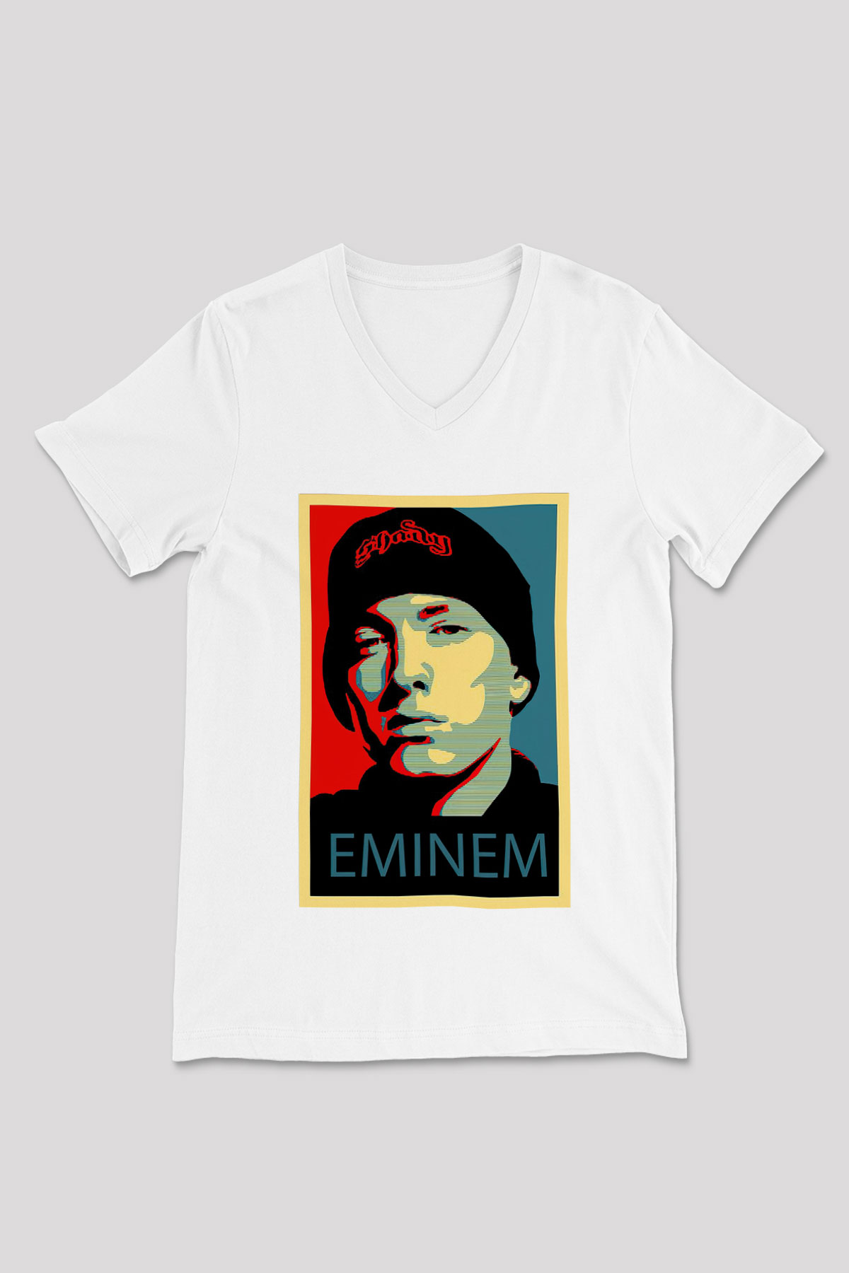 Eminem Beyaz Unisex V Yaka Tişört T-Shirt