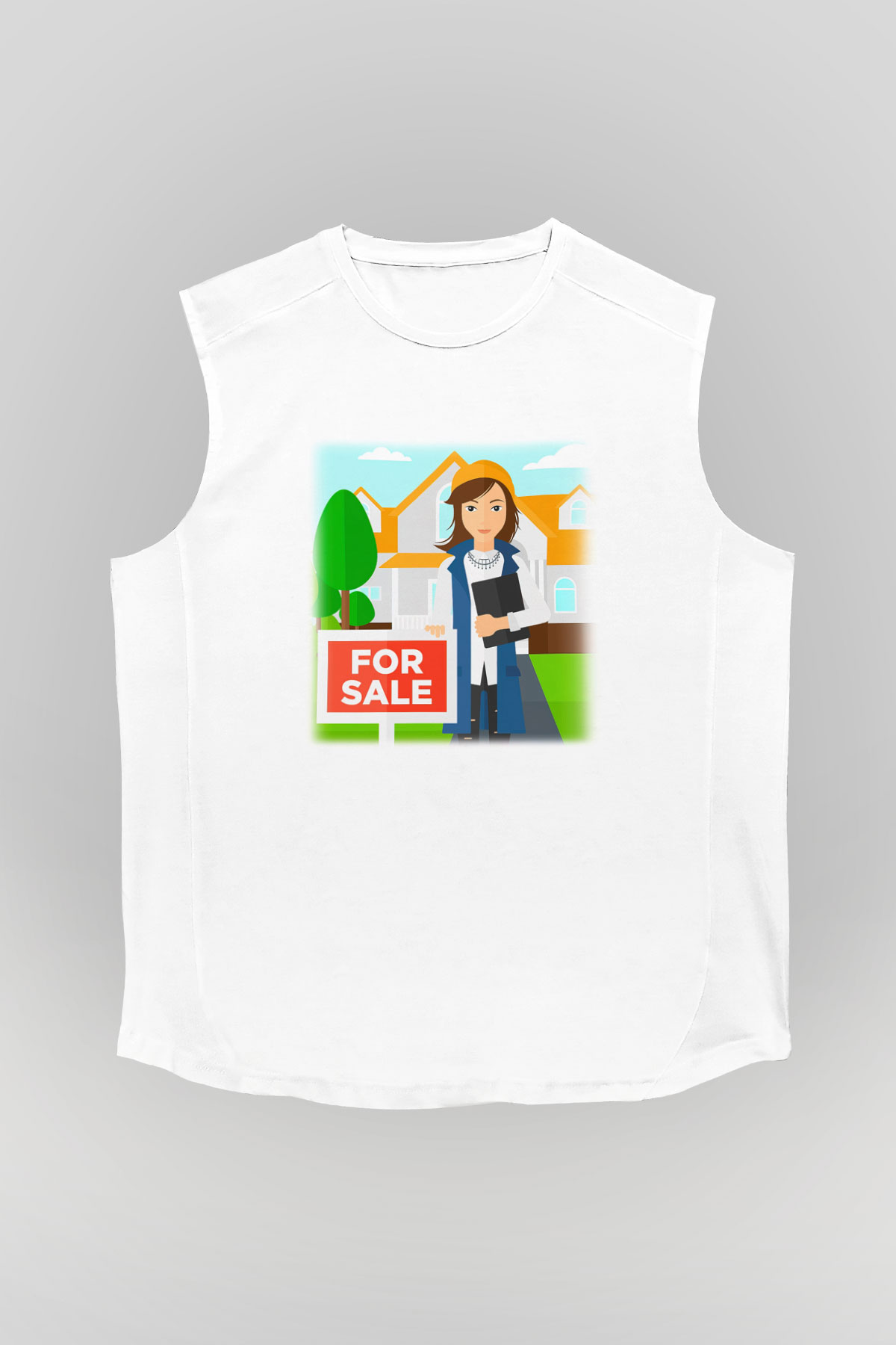 Emlakçı Beyaz Unisex Kolsuz Tişört
