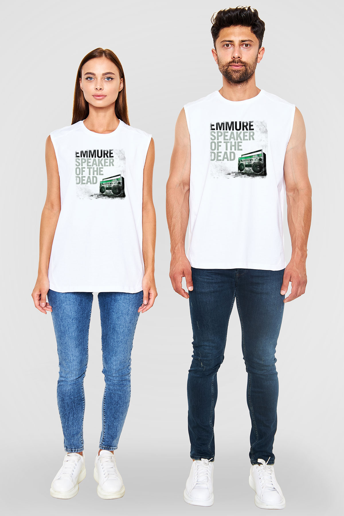 Emmure Baskılı Unisex Beyaz Kolsuz Tişört