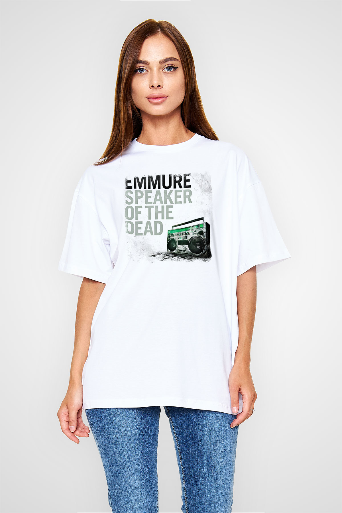 Emmure Baskılı Unisex Beyaz Oversize Tişört