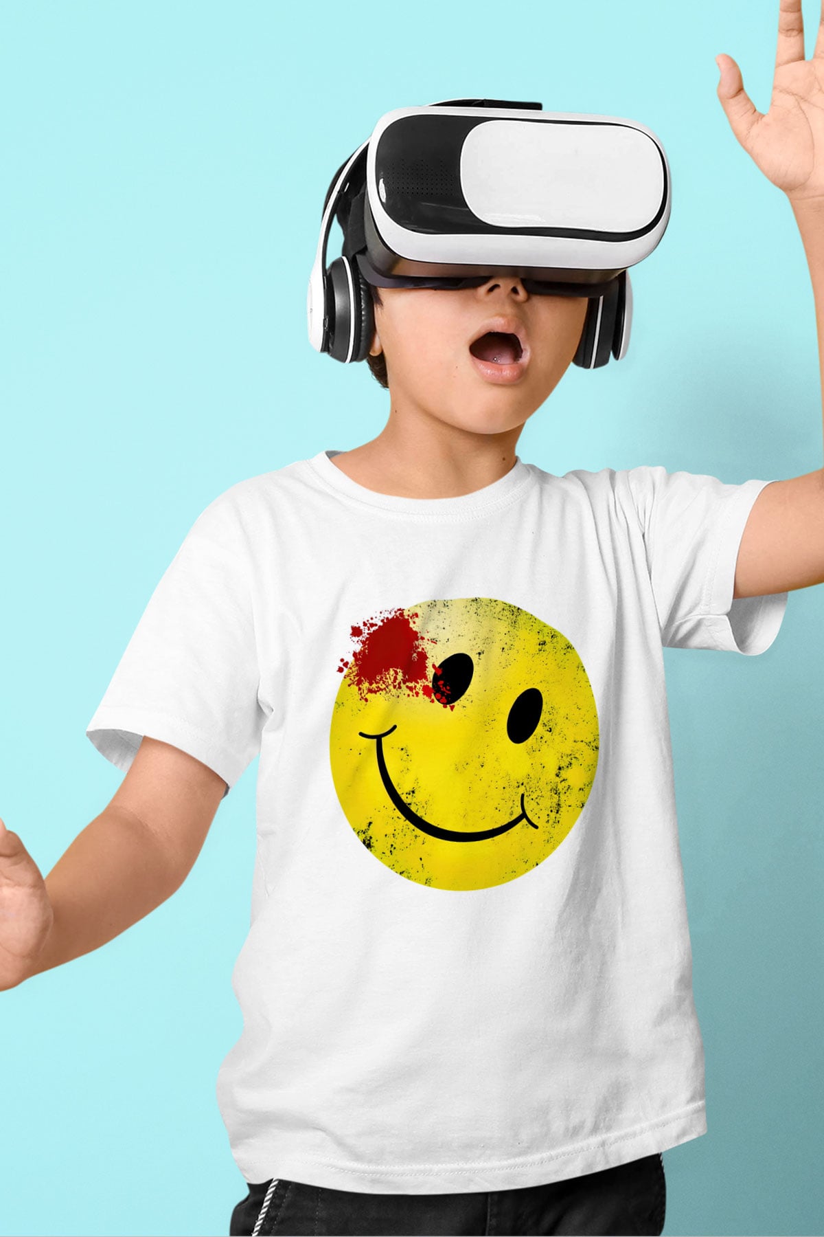 Emoji Baskılı Unisex Beyaz  Çocuk Tişört