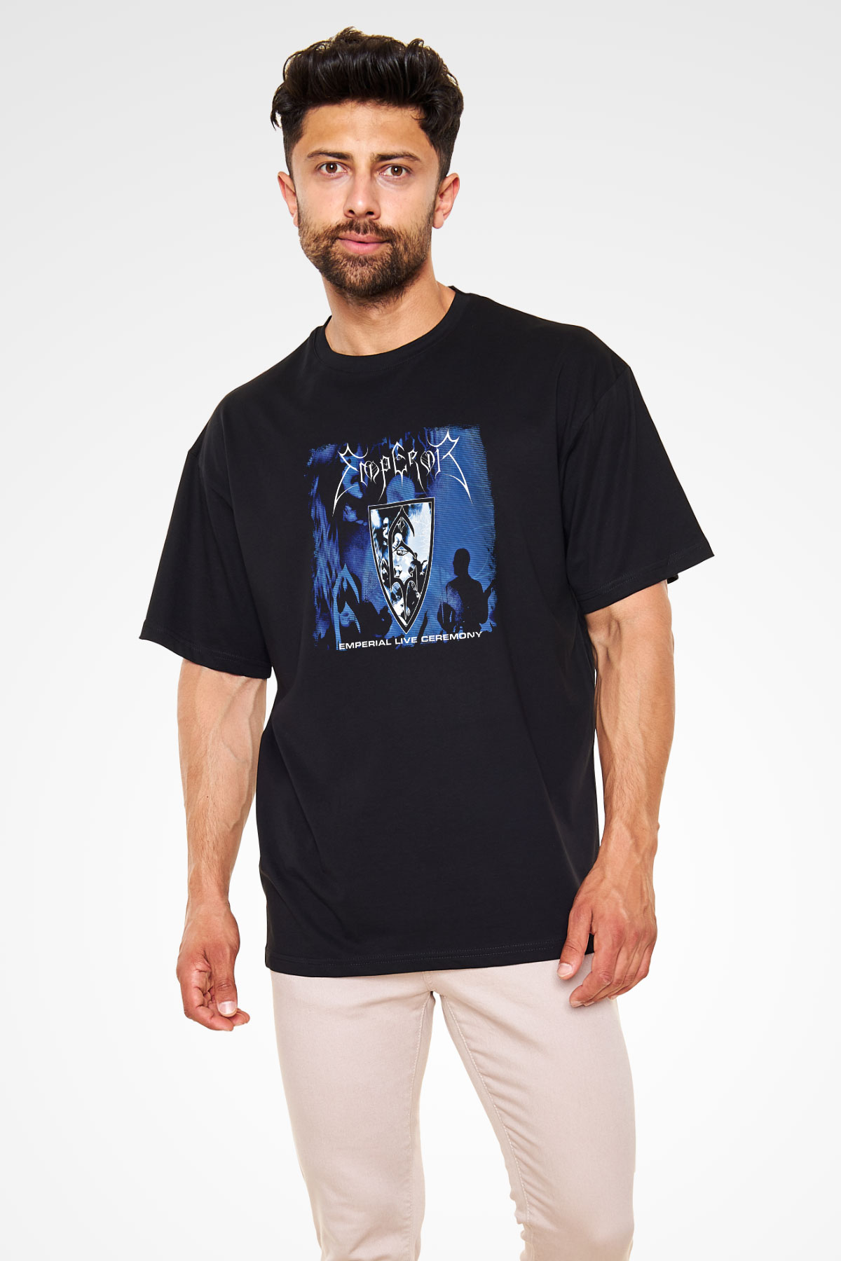 Emperor Baskılı Unisex Siyah Oversize Tişört