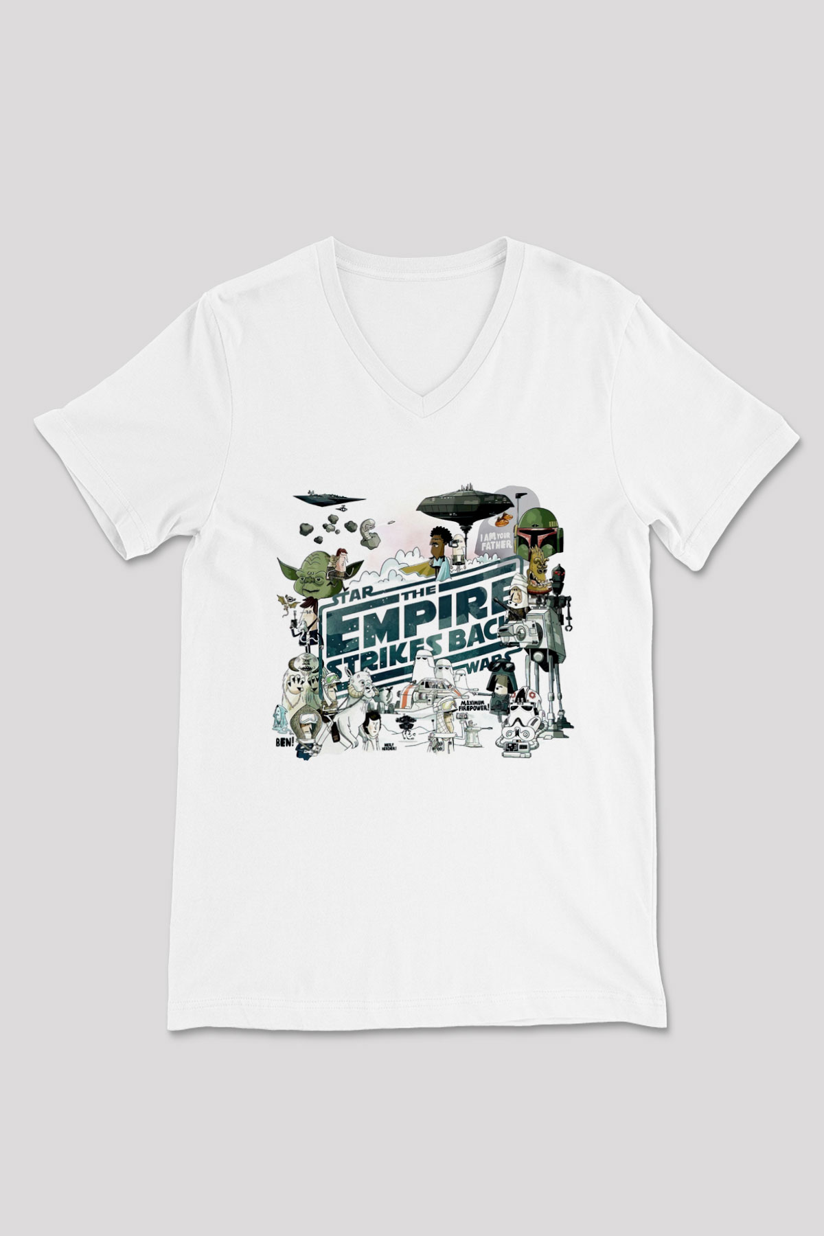 Empire Strikes Back Beyaz Unisex  V Yaka Tişört