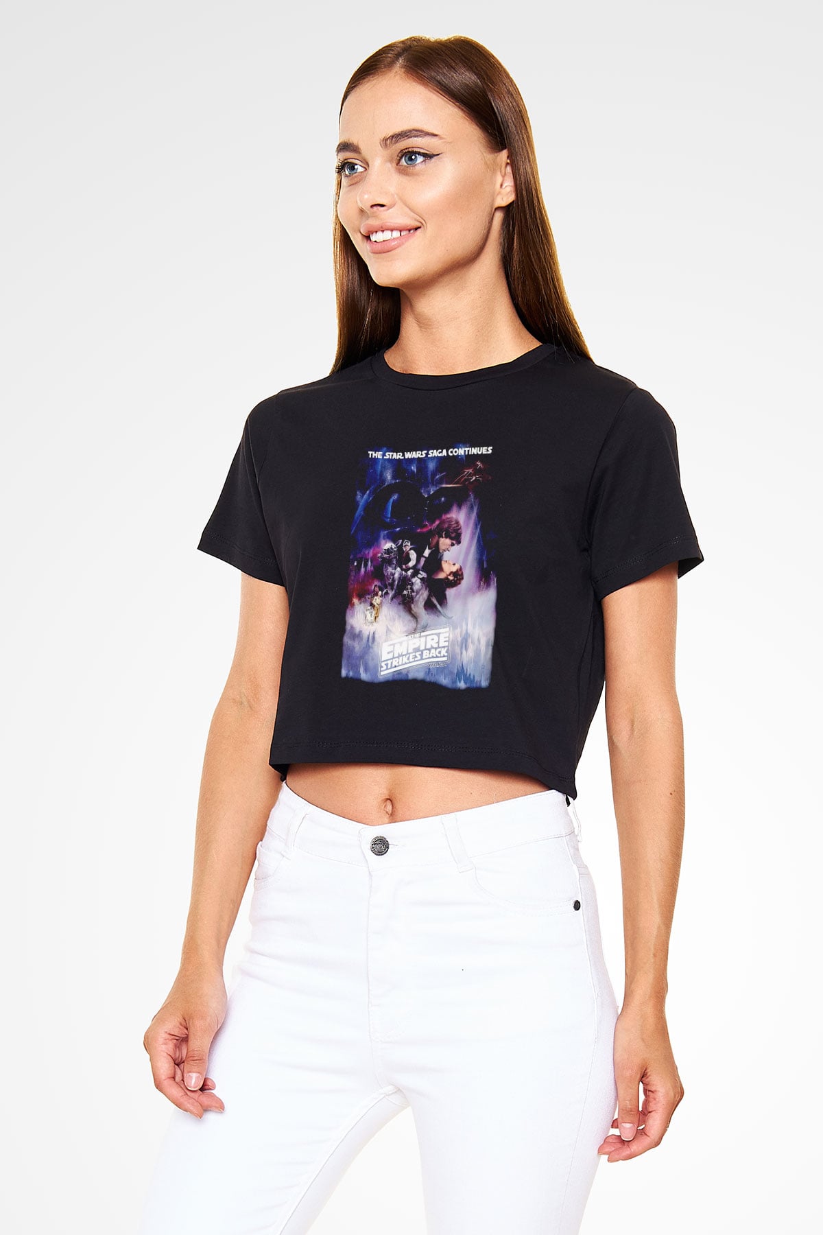Empire Strikes Back Siyah   Crop Top Tişört