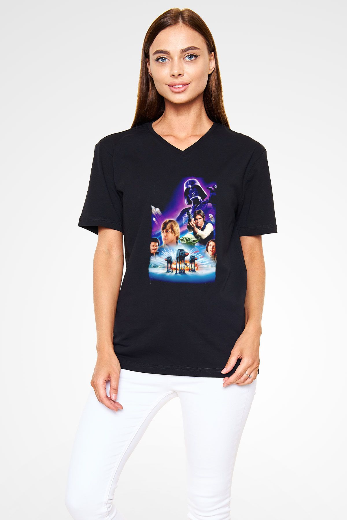 Empire Strikes Back Siyah Unisex  V Yaka Tişört