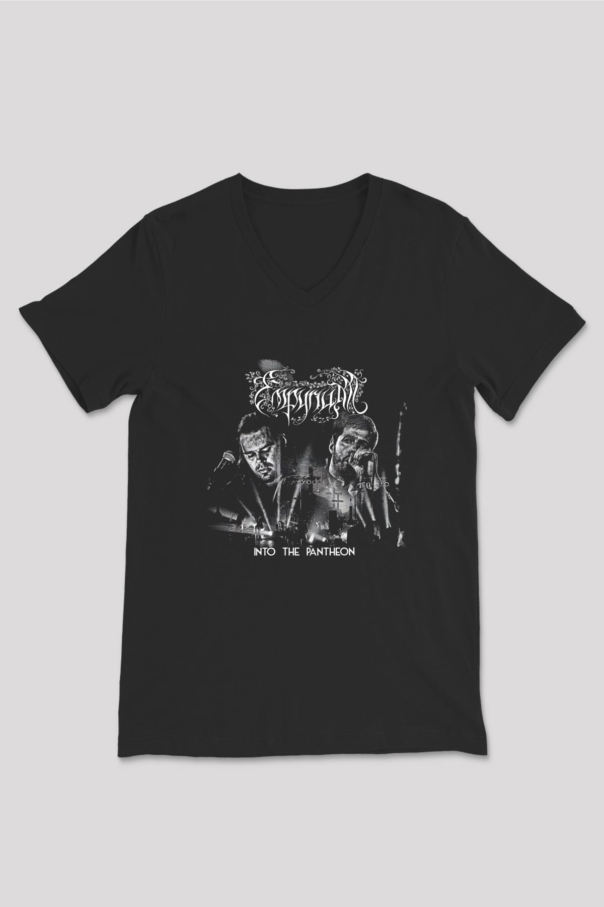 Empyrium Baskılı Unisex Siyah V Yaka Tişört - Tshirt