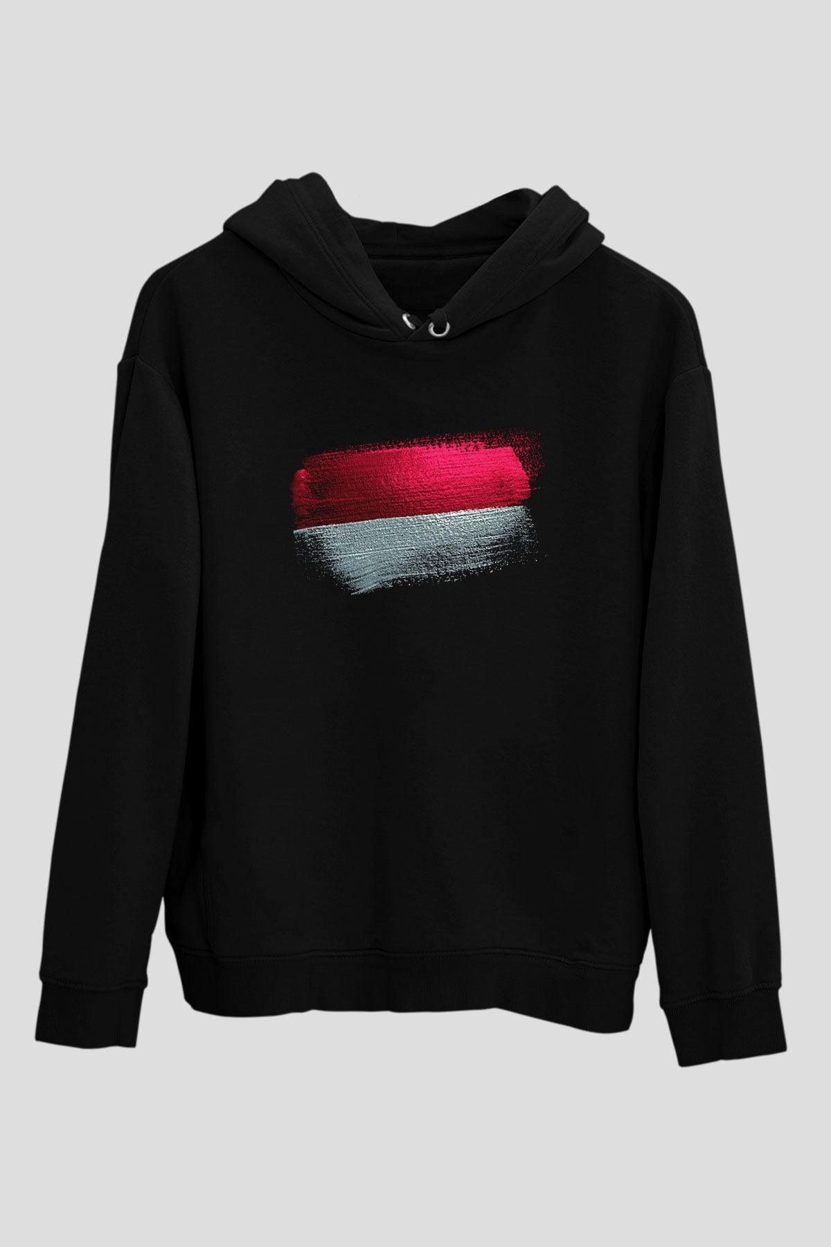 Endonezya - İndonesia Bayrağı Baskılı Unisex Siyah Hoodie