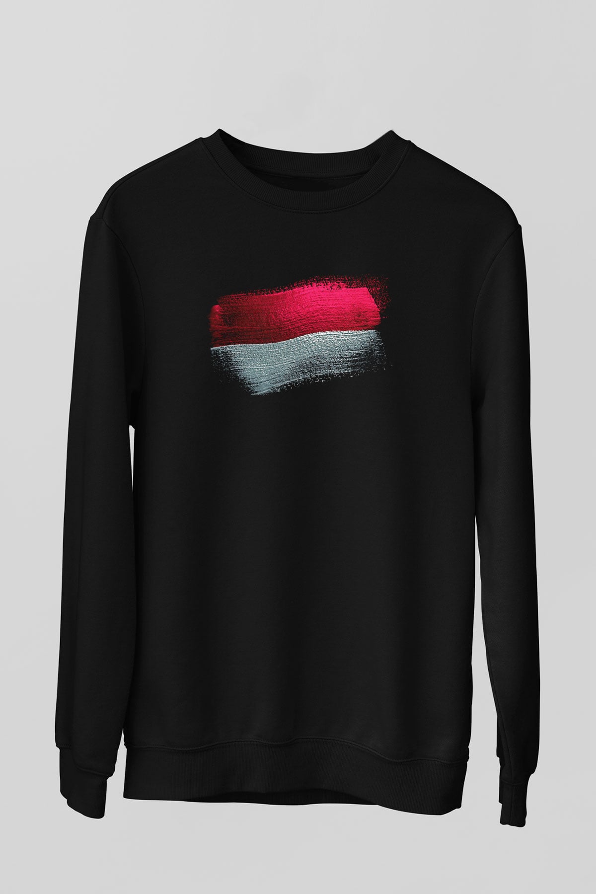 Endonezya - İndonesia Bayrağı Baskılı Unisex Siyah Sweatshirt