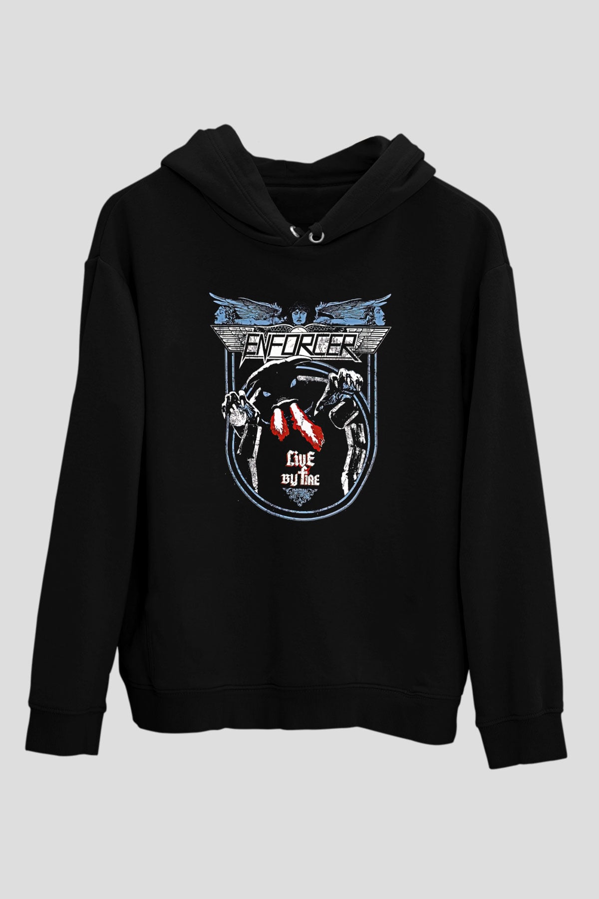Enforcer Baskılı Unisex Siyah Kapüşonlu Sweatshirt