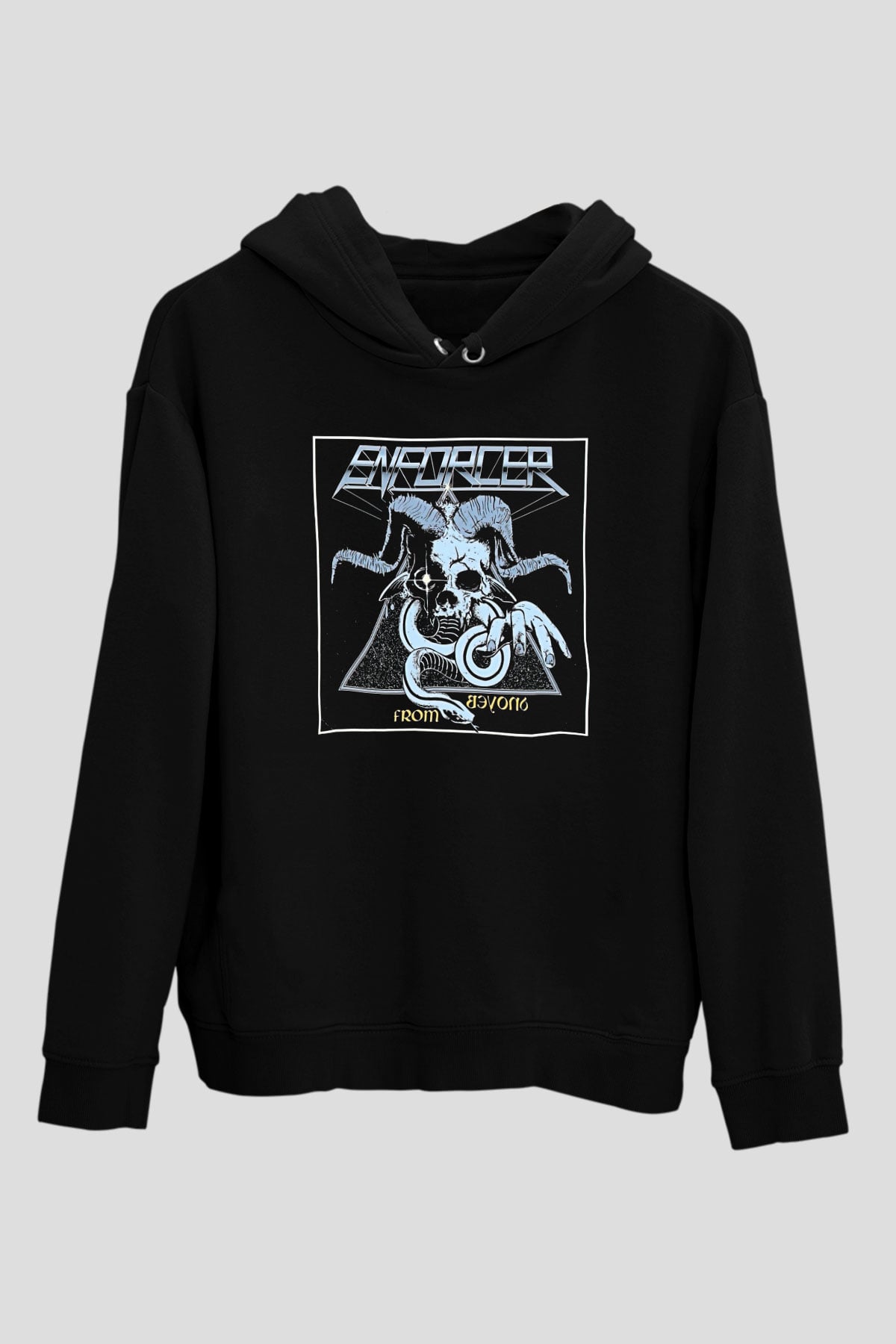 Enforcer Baskılı Unisex Siyah Kapüşonlu Sweatshirt