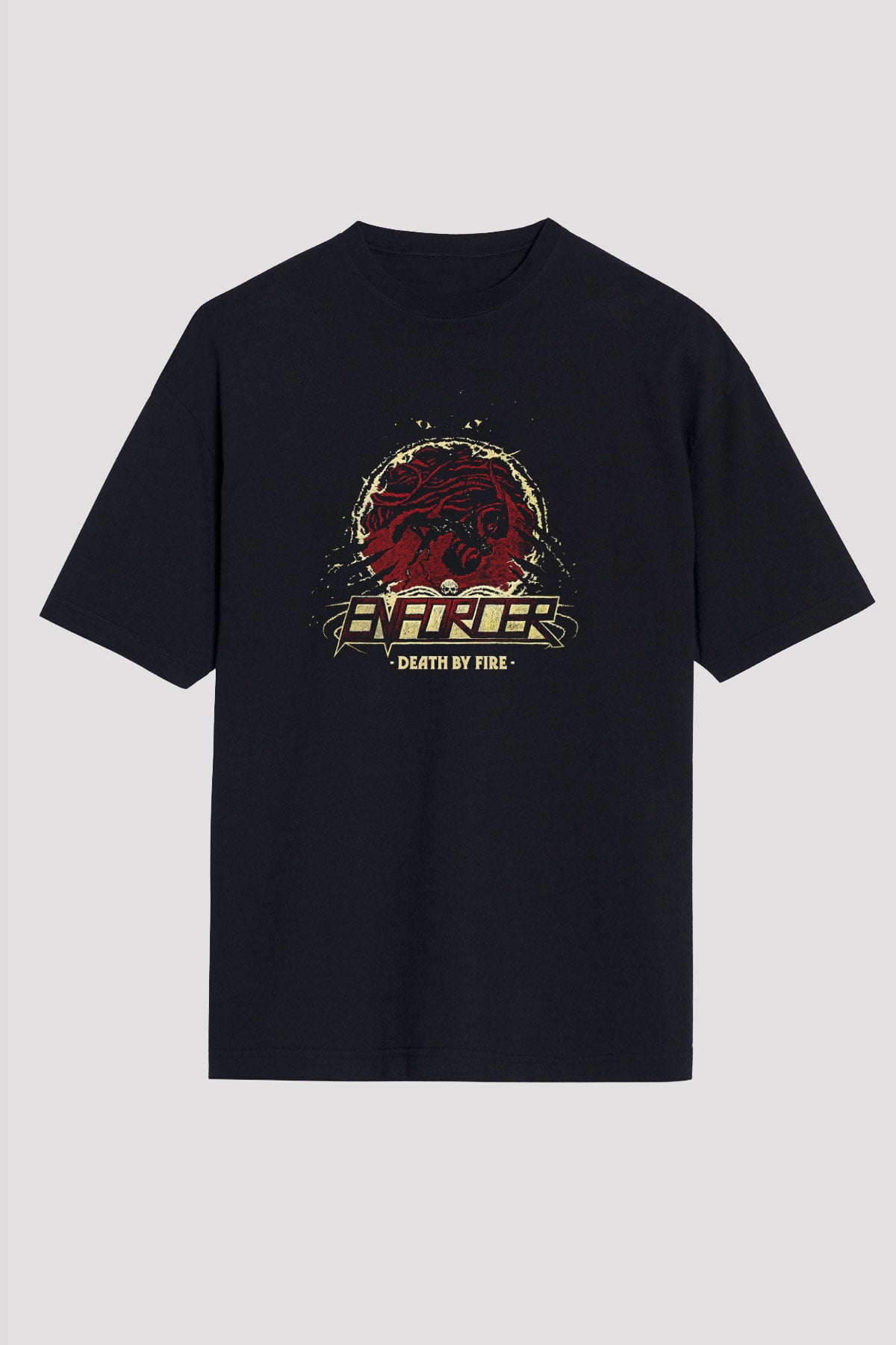 Enforcer Baskılı Unisex Siyah Oversize Tişört - Tshirt