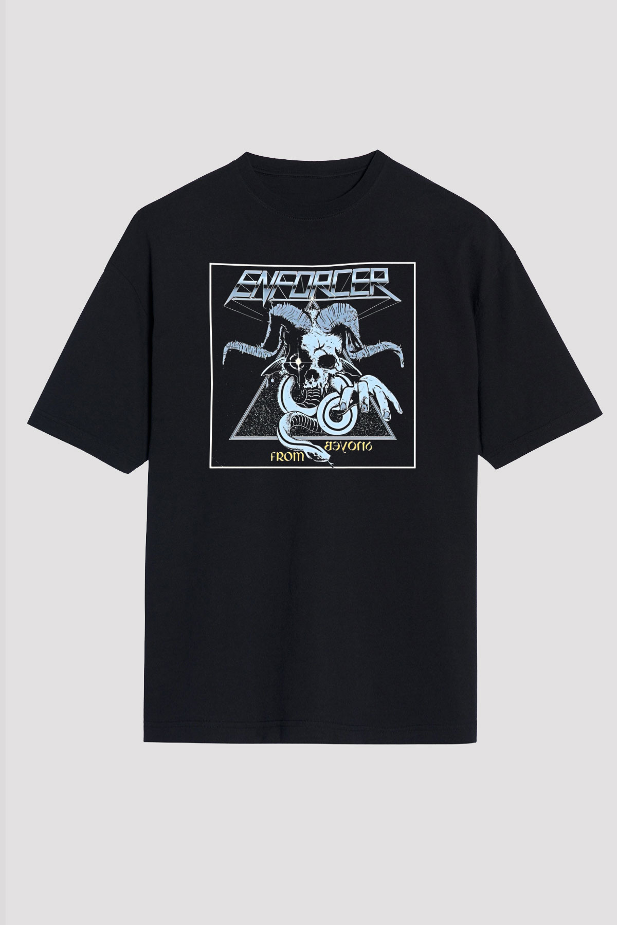 Enforcer Baskılı Unisex Siyah Oversize Tişört - Tshirt