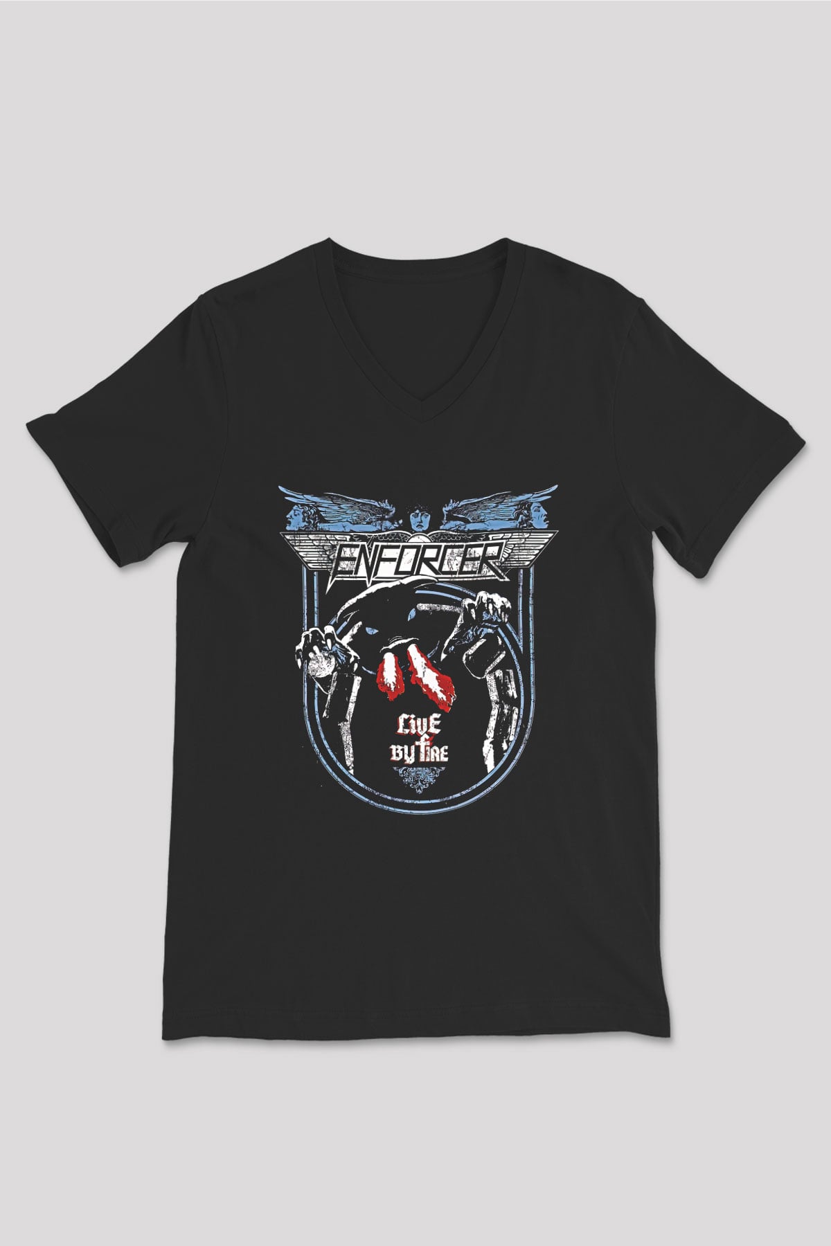 Enforcer Baskılı Unisex Siyah V Yaka Tişört - Tshirt
