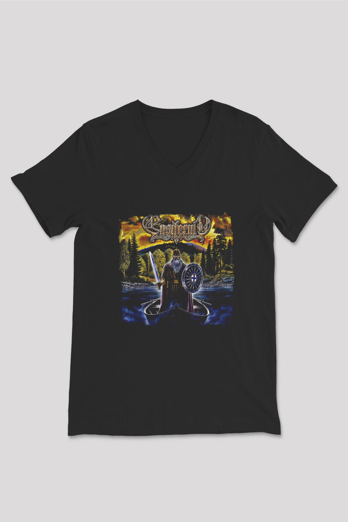 Ensiferum Baskılı Unisex Siyah V Yaka Tişört