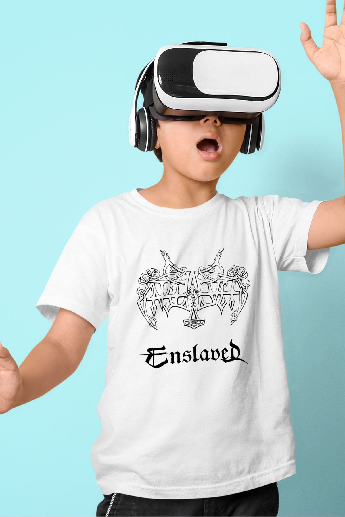 Enslaved Baskılı Beyaz Unisex Çocuk Tişört