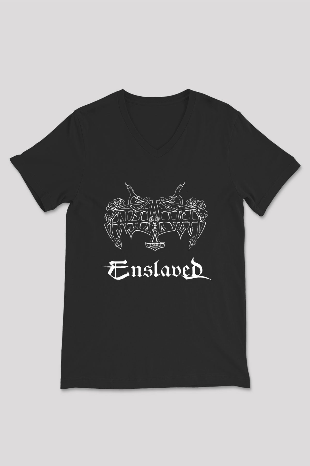 Enslaved Siyah Unisex V Yaka Tişört T-Shirt