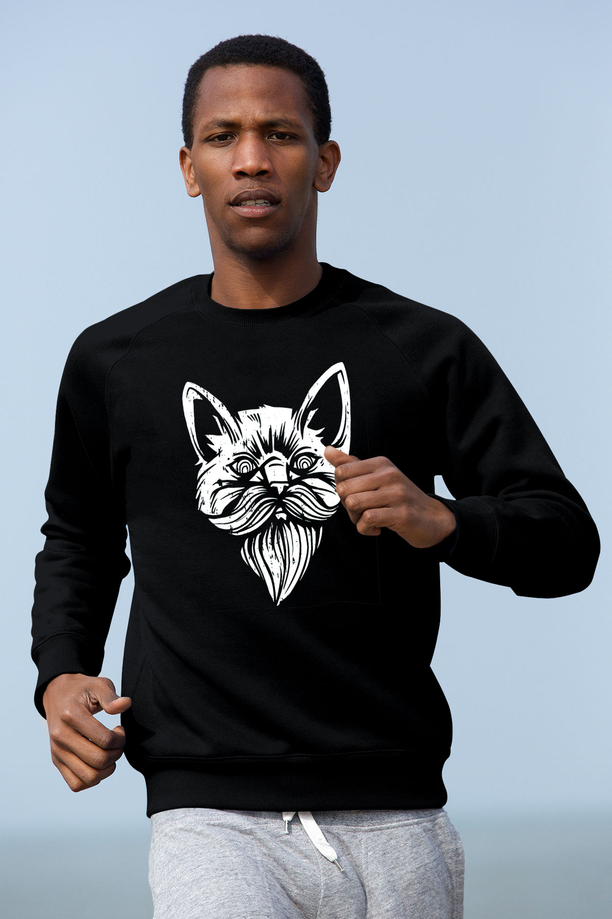 Entellektüel Kedi Baskılı Unisex Siyah  Sweatshirt
