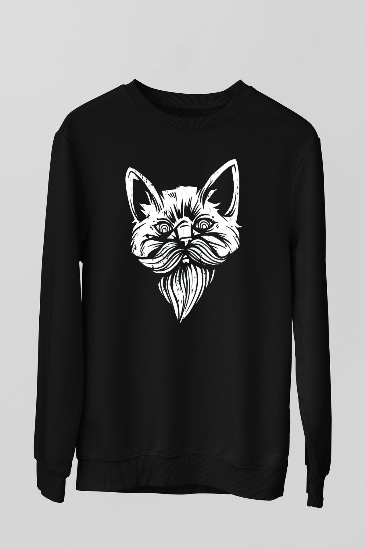 Entellektüel Kedi Baskılı Unisex Siyah  Sweatshirt