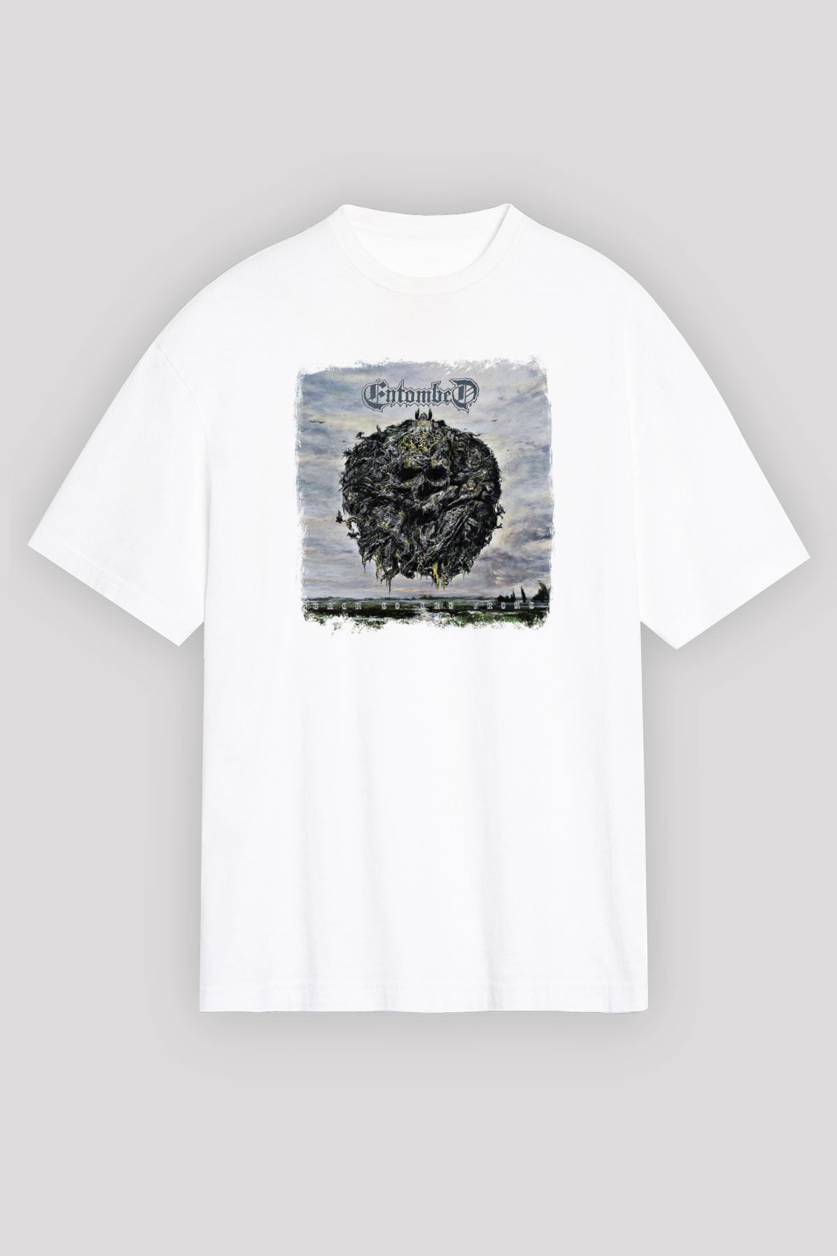 Entombed Baskılı Unisex Beyaz Oversize Tişört