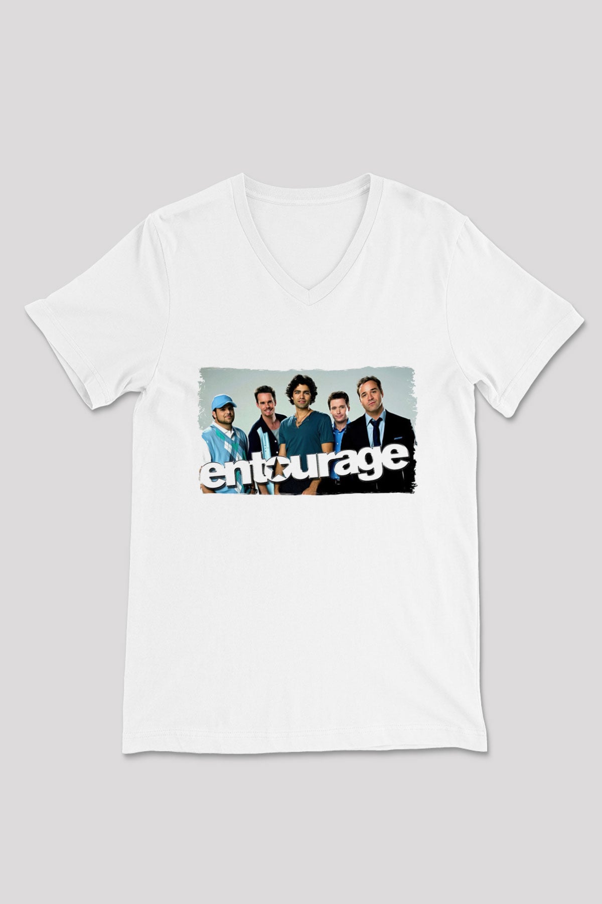 Entourage Beyaz Unisex V Yaka Tişört