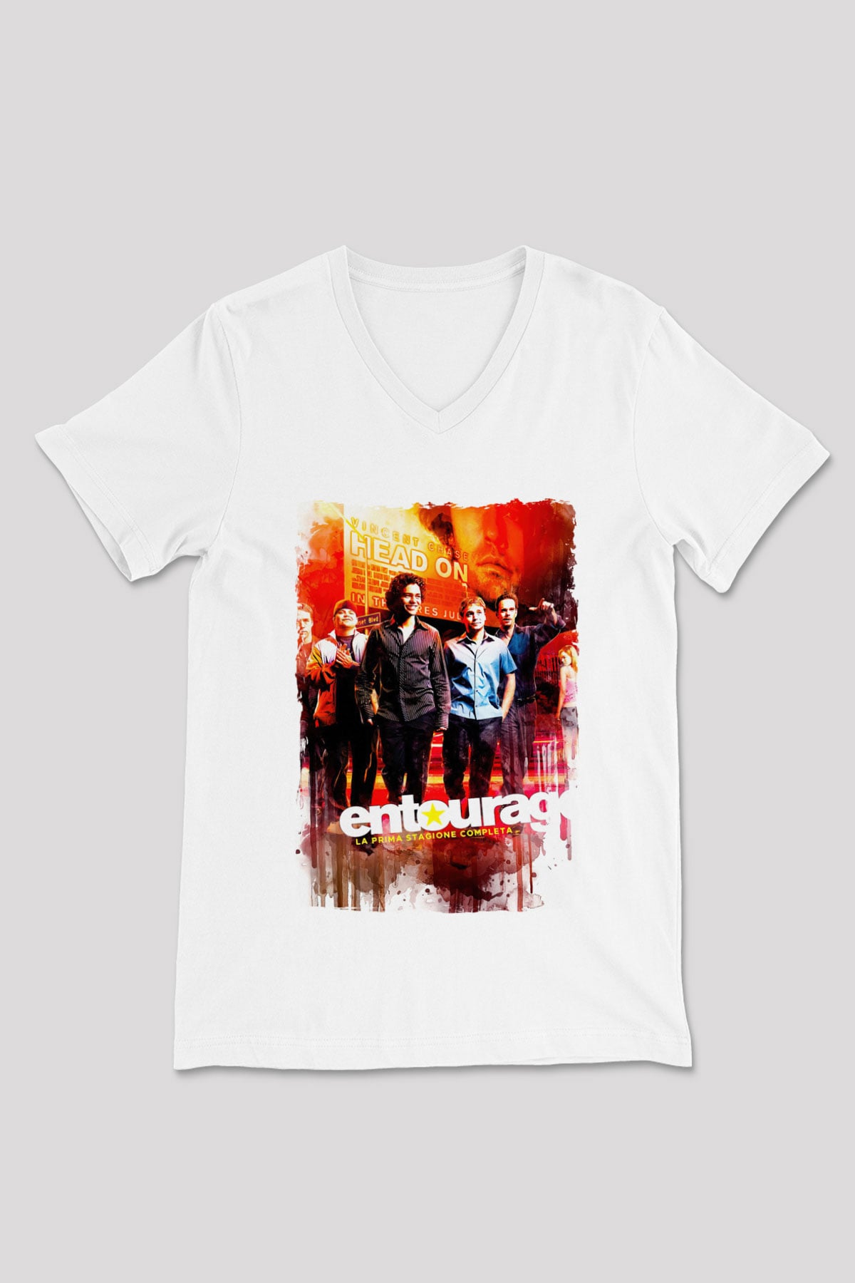 Entourage Beyaz Unisex V Yaka Tişört