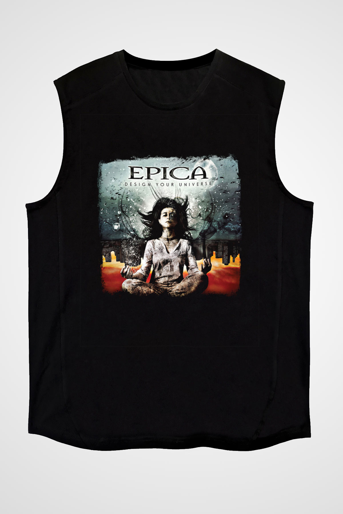 Epica Baskılı Unisex Siyah Kolsuz Tişört