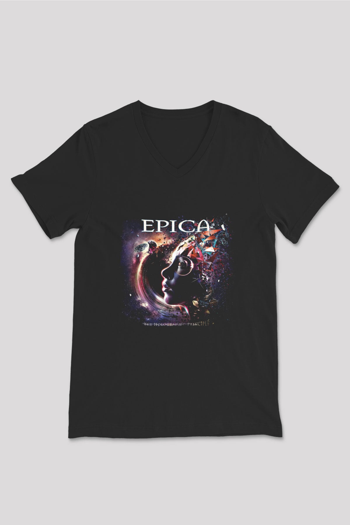 Epica Baskılı Unisex Siyah V Yaka Tişört