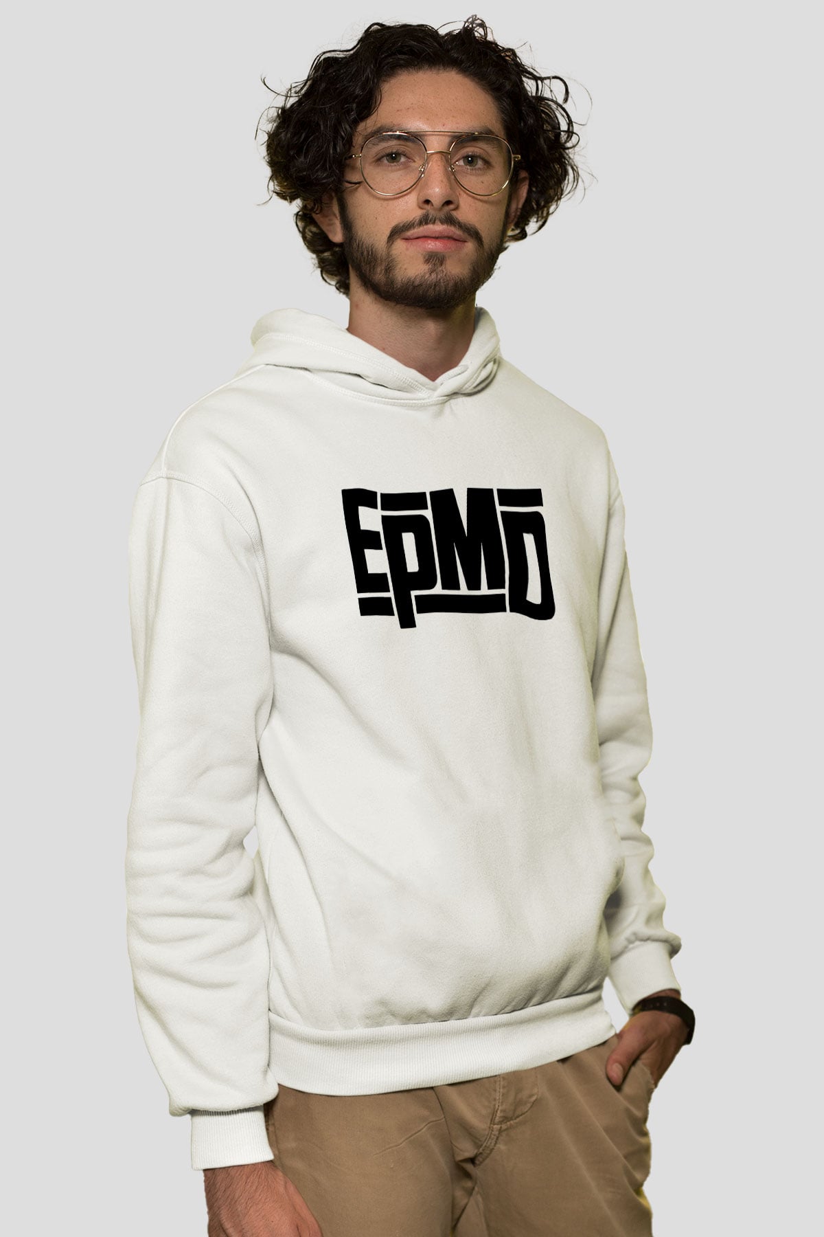 EPMD Beyaz Unisex Kapüşonlu Sweatshirt